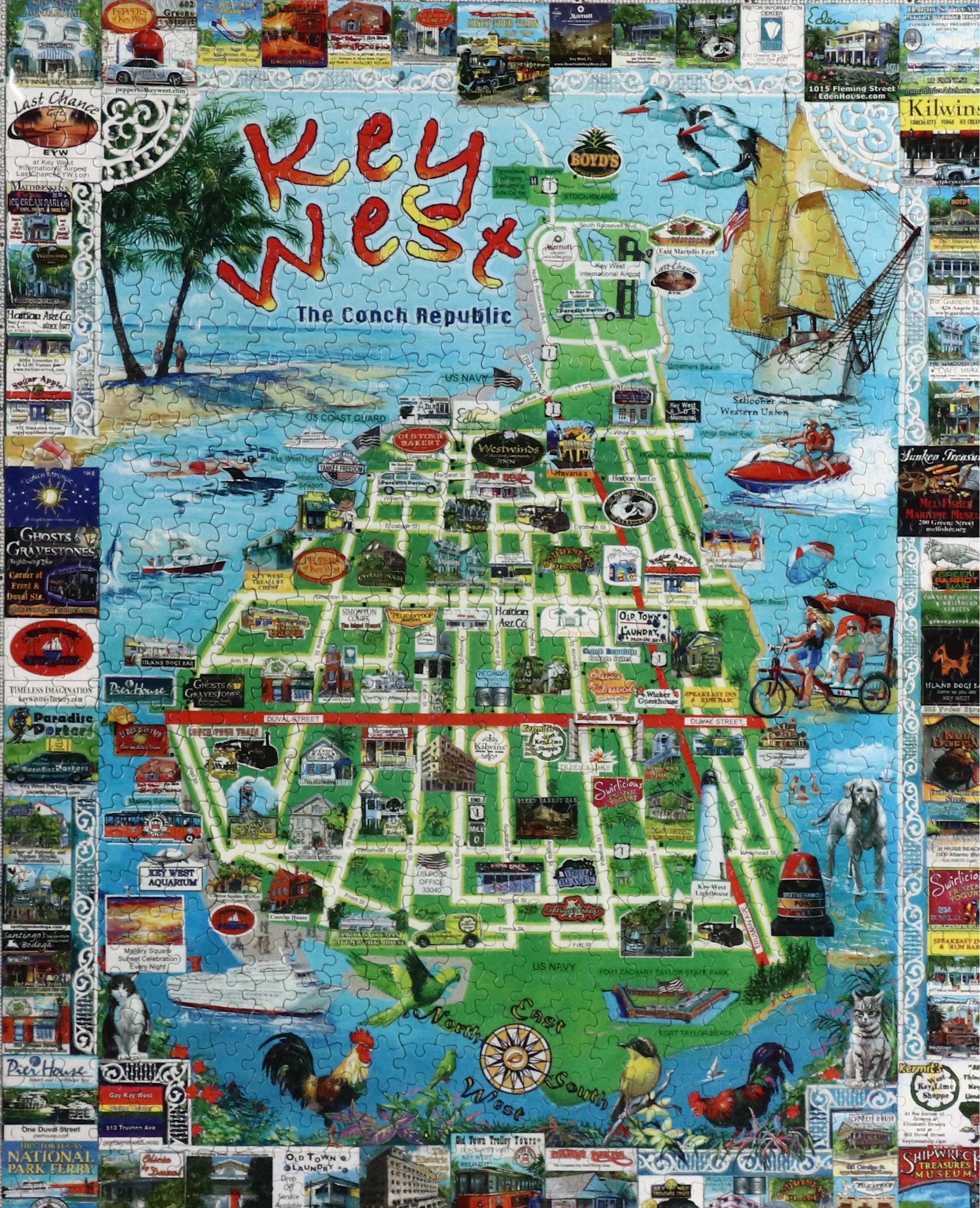 "Key West: The Conch Republic" Visitor's Map Inspired Framed Jigsaw Puzzle