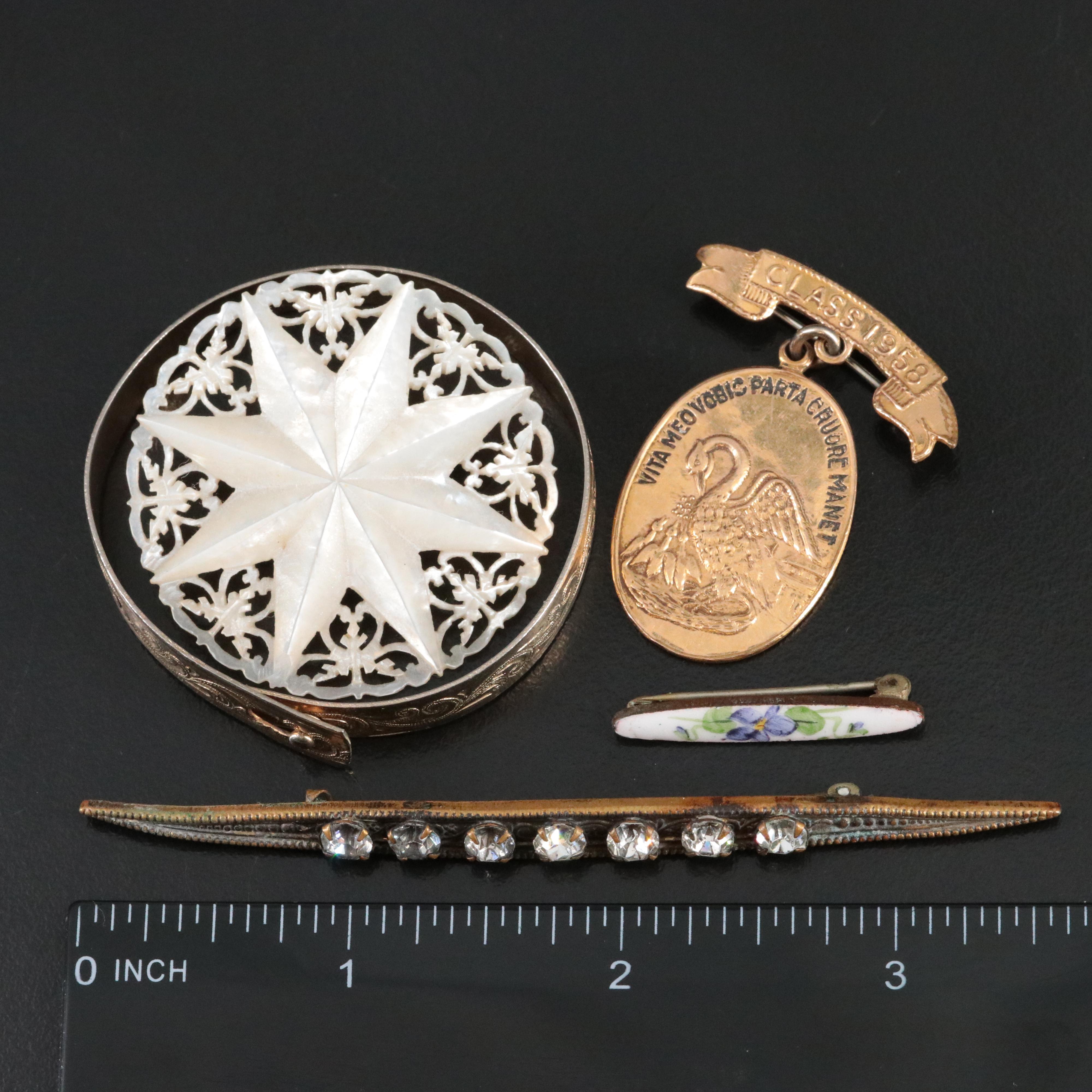 Antique Jewelry Collection Featuring Mother-of-Pearl, Rhinestone and Faux Onyx