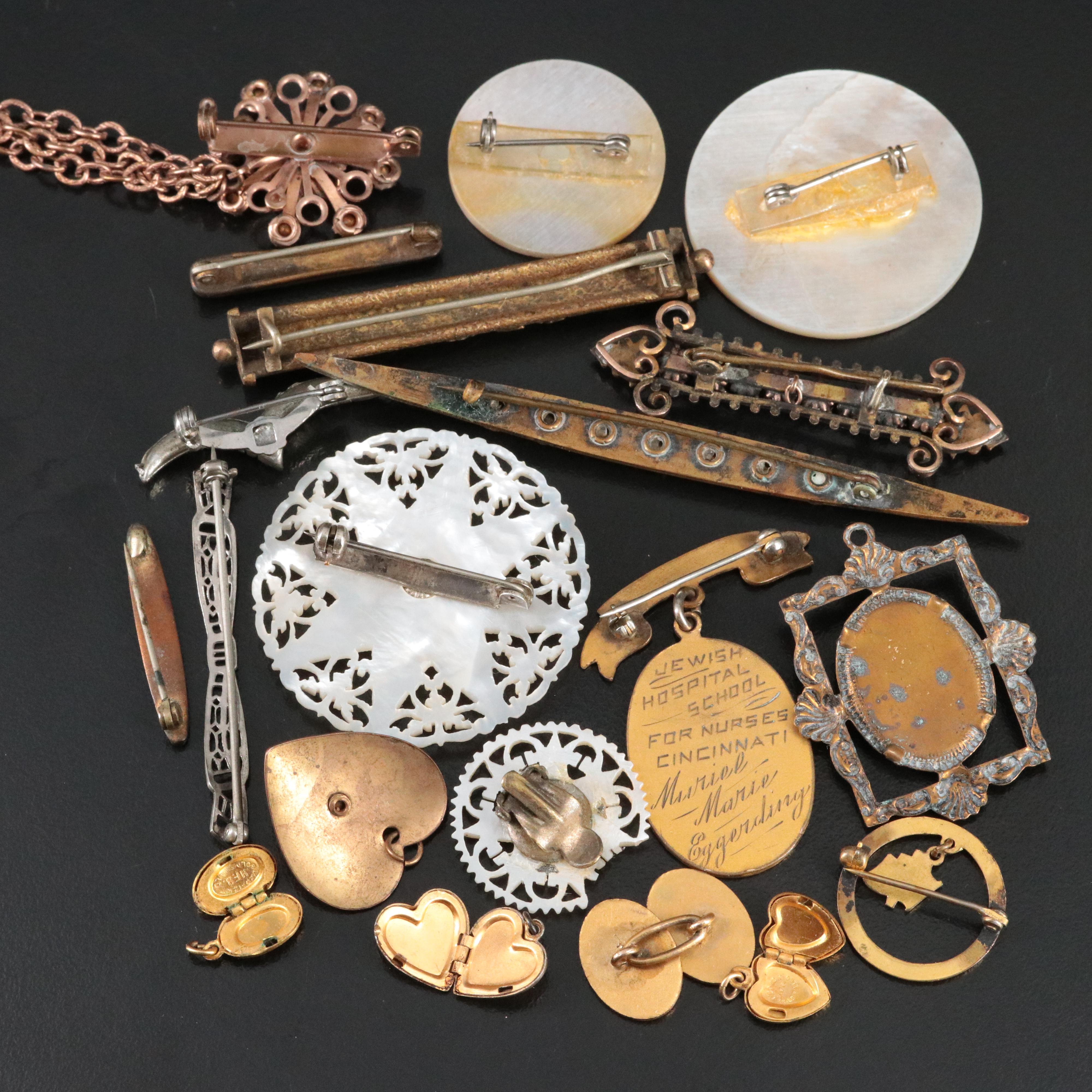 Antique Jewelry Collection Featuring Mother-of-Pearl, Rhinestone and Faux Onyx