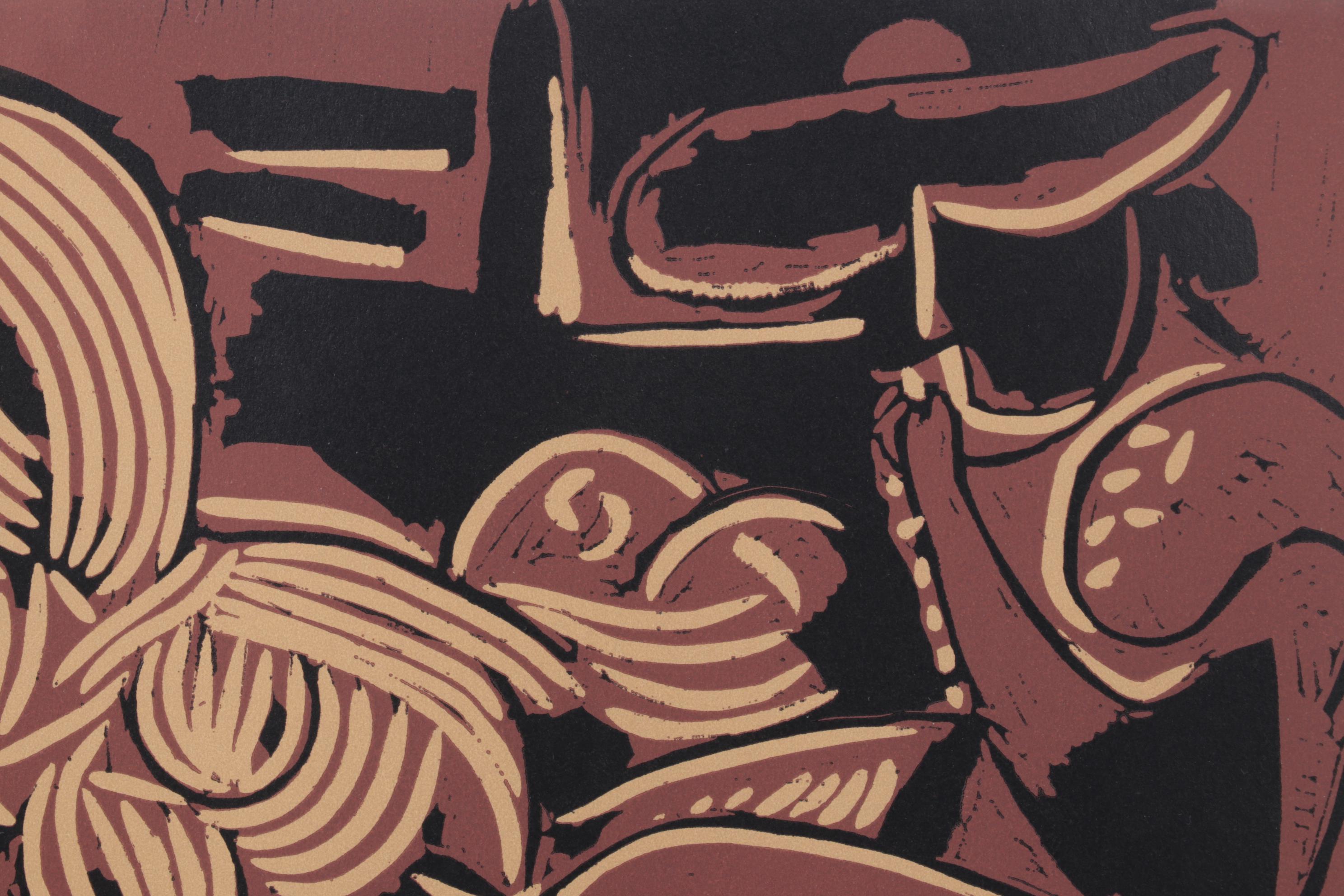 Pablo Picasso Linocut "Reclining Woman & Picador with Guitar," 1962