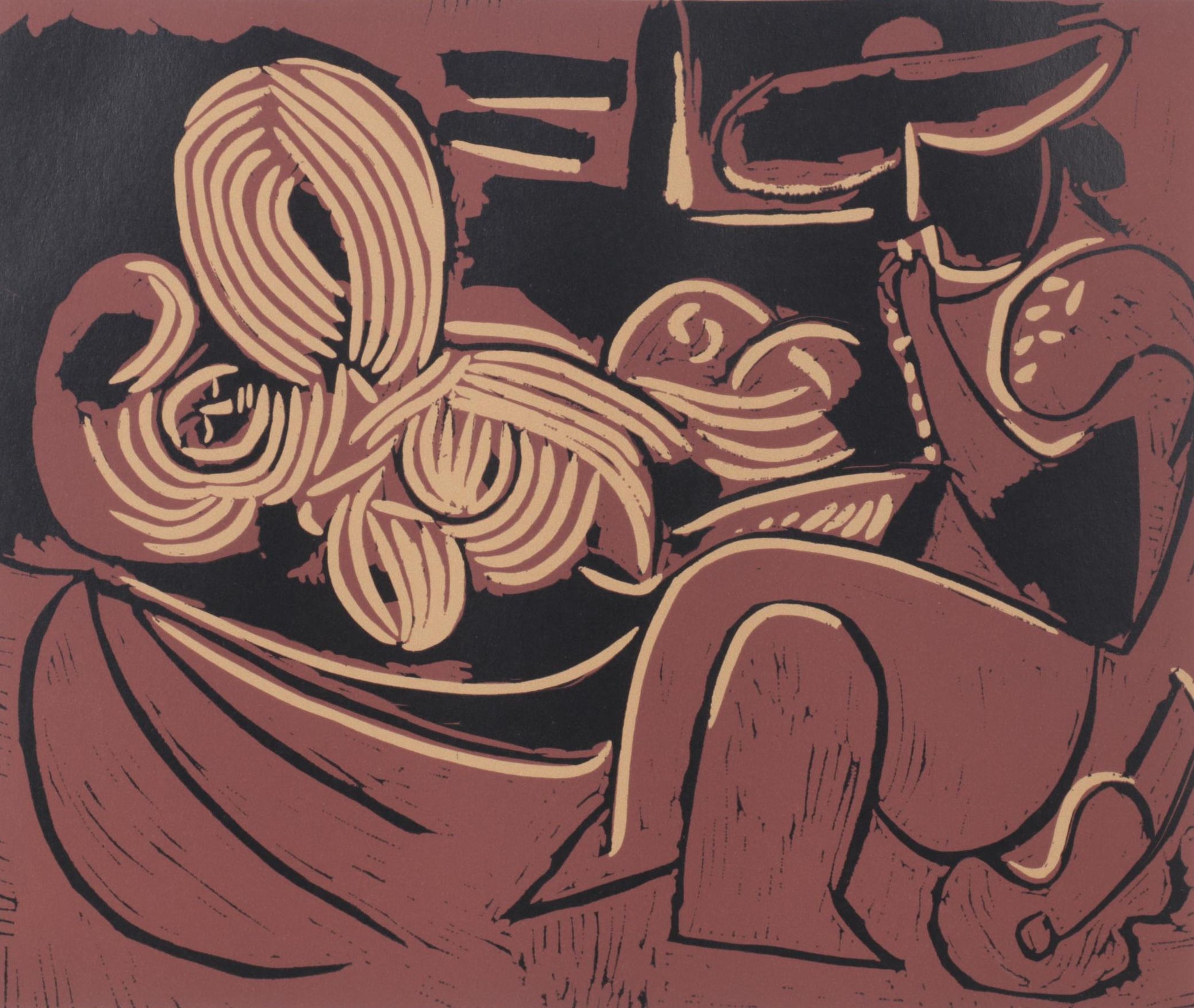 Pablo Picasso Linocut "Reclining Woman & Picador with Guitar," 1962