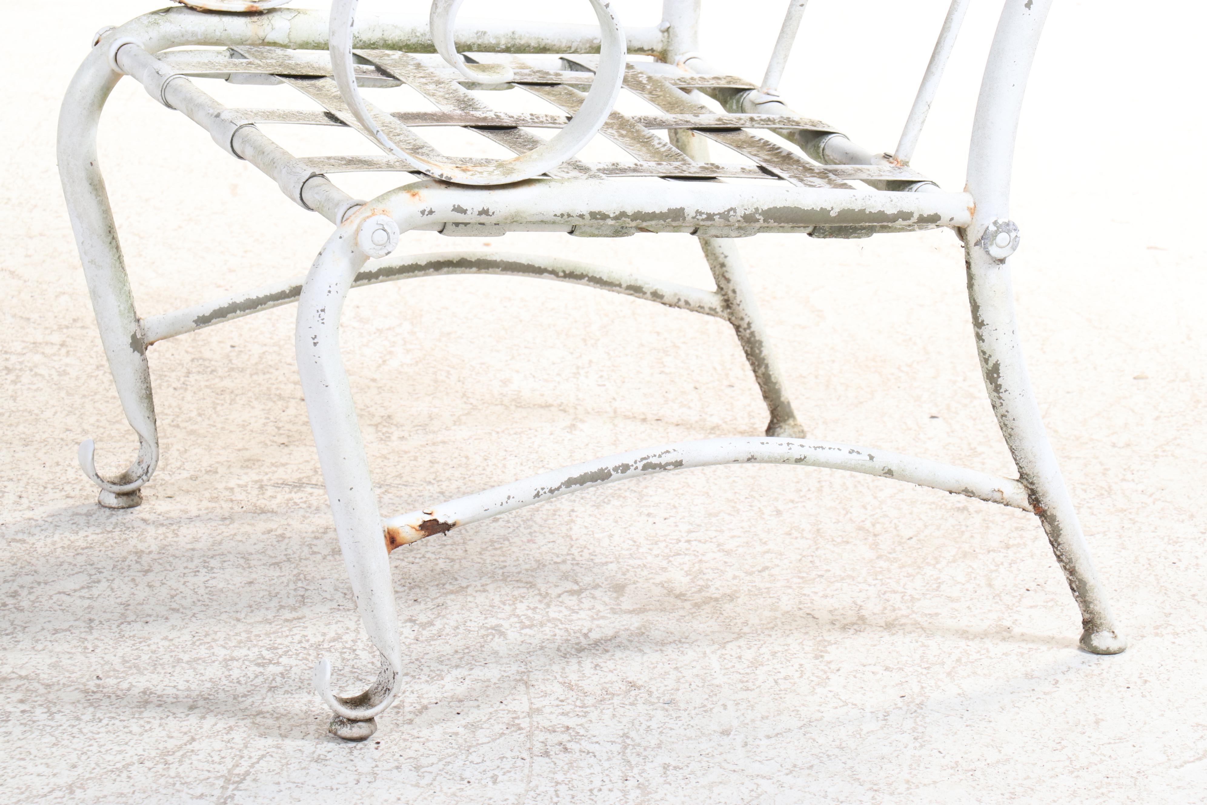 Set of Five White-Painted Aluminum and Steel Patio Armchairs