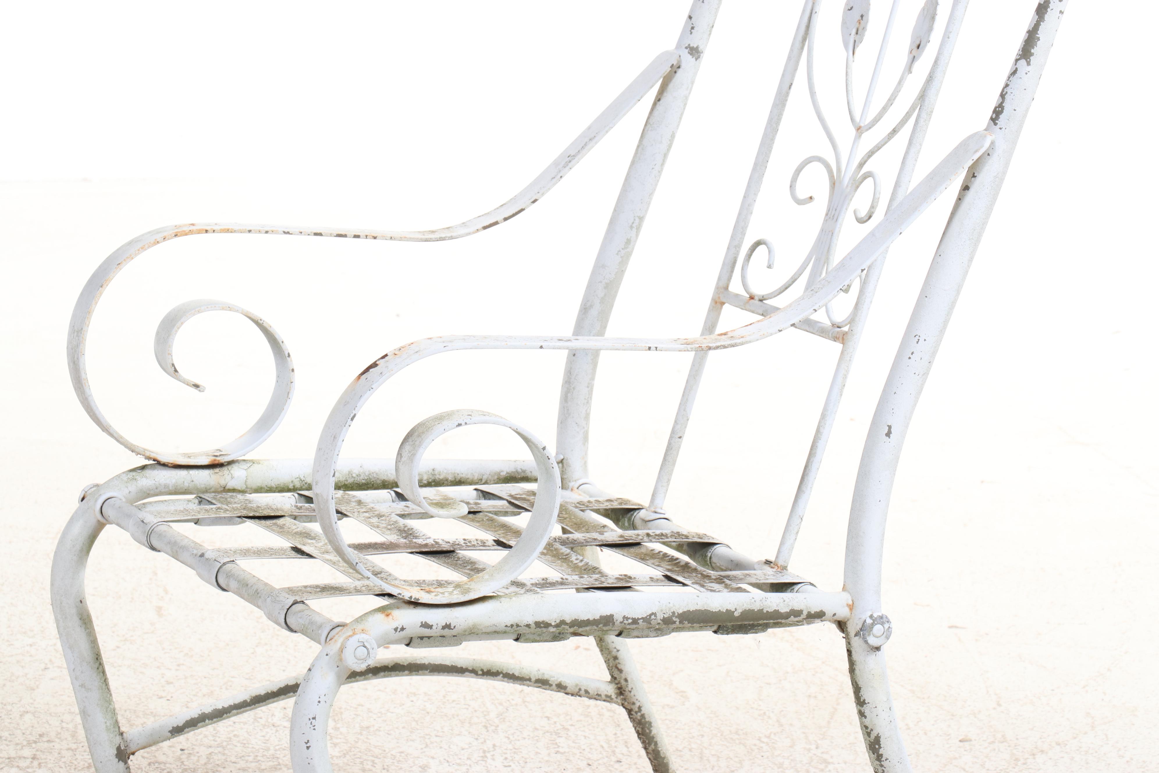 Set of Five White-Painted Aluminum and Steel Patio Armchairs