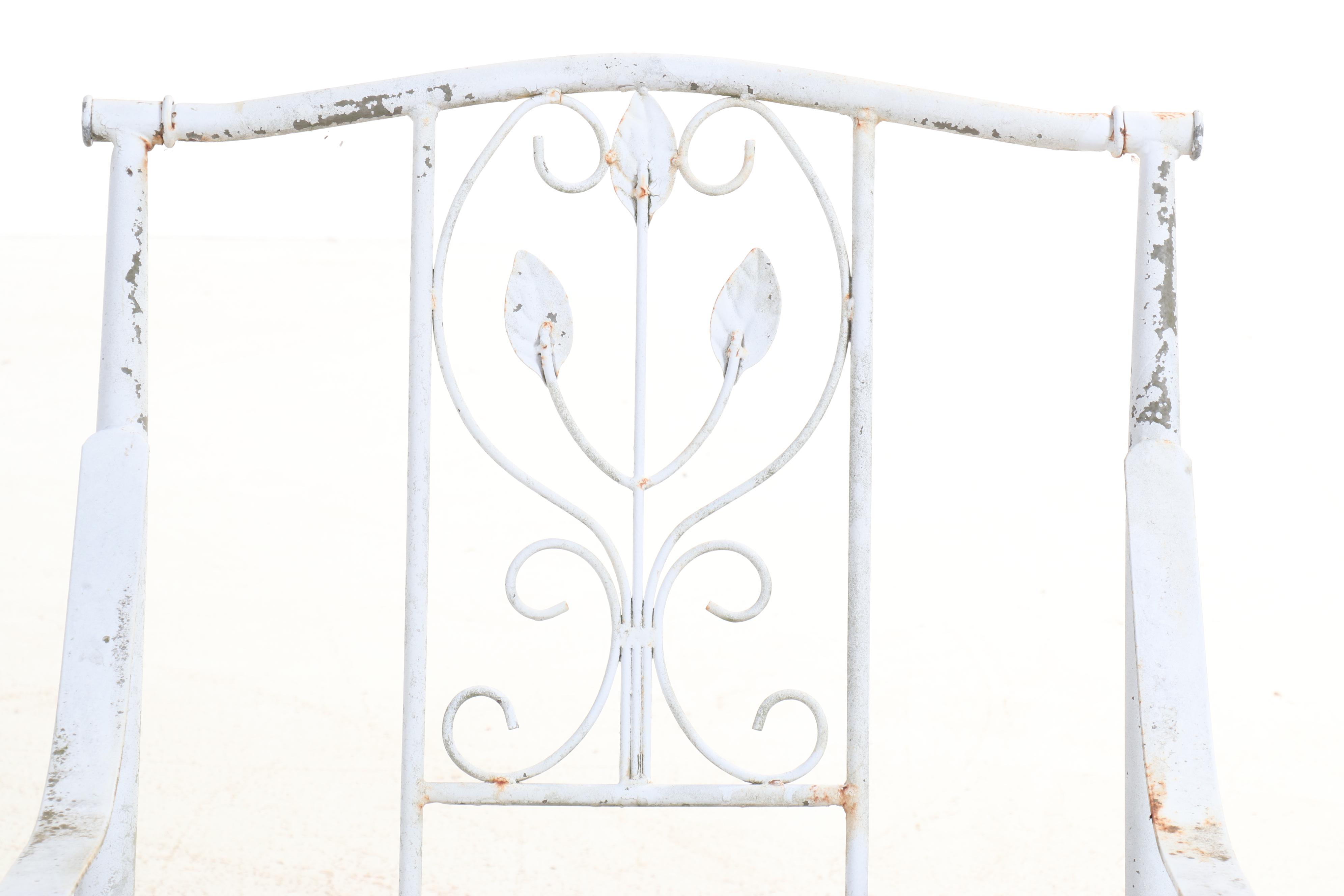 Set of Five White-Painted Aluminum and Steel Patio Armchairs