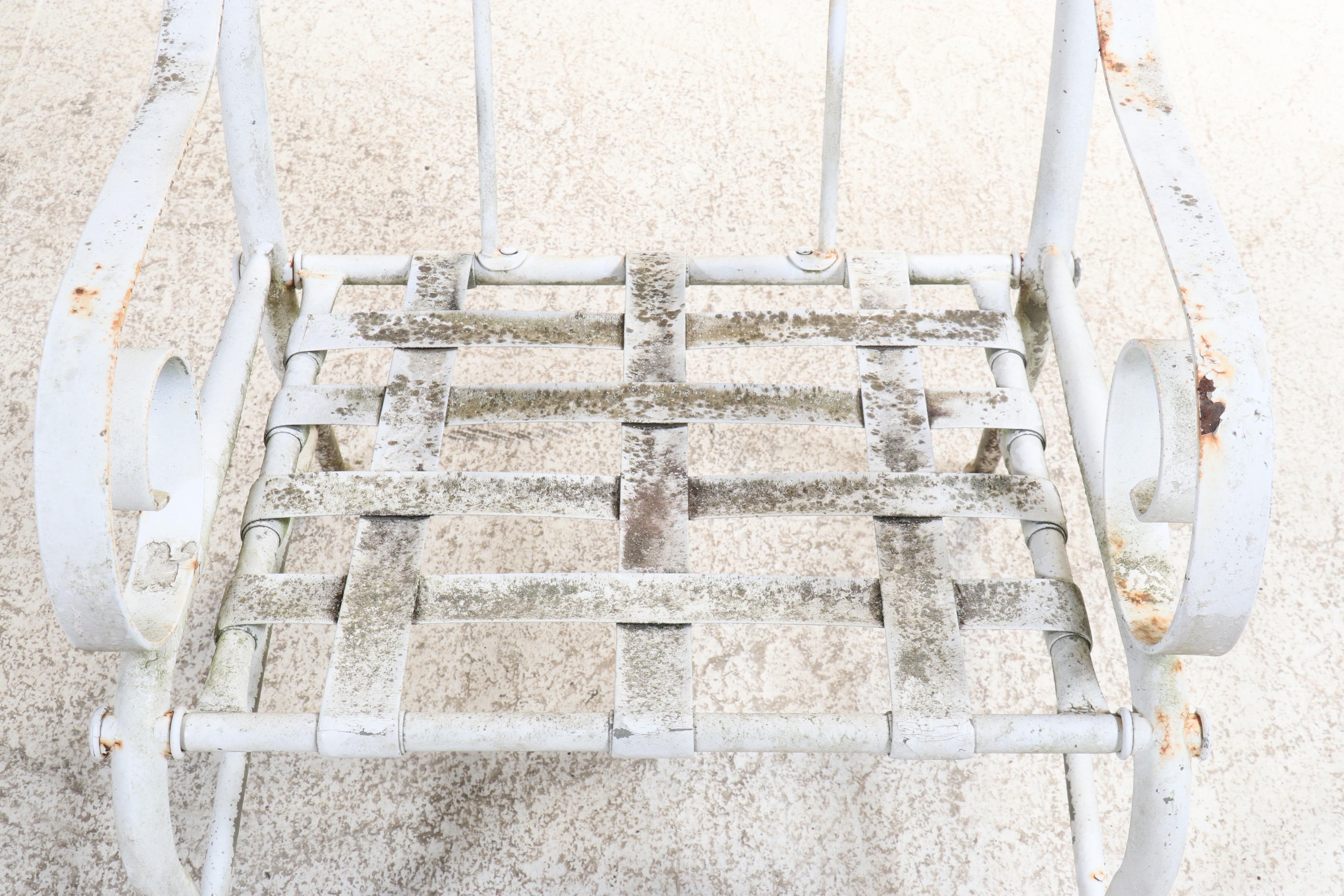 Set of Five White-Painted Aluminum and Steel Patio Armchairs