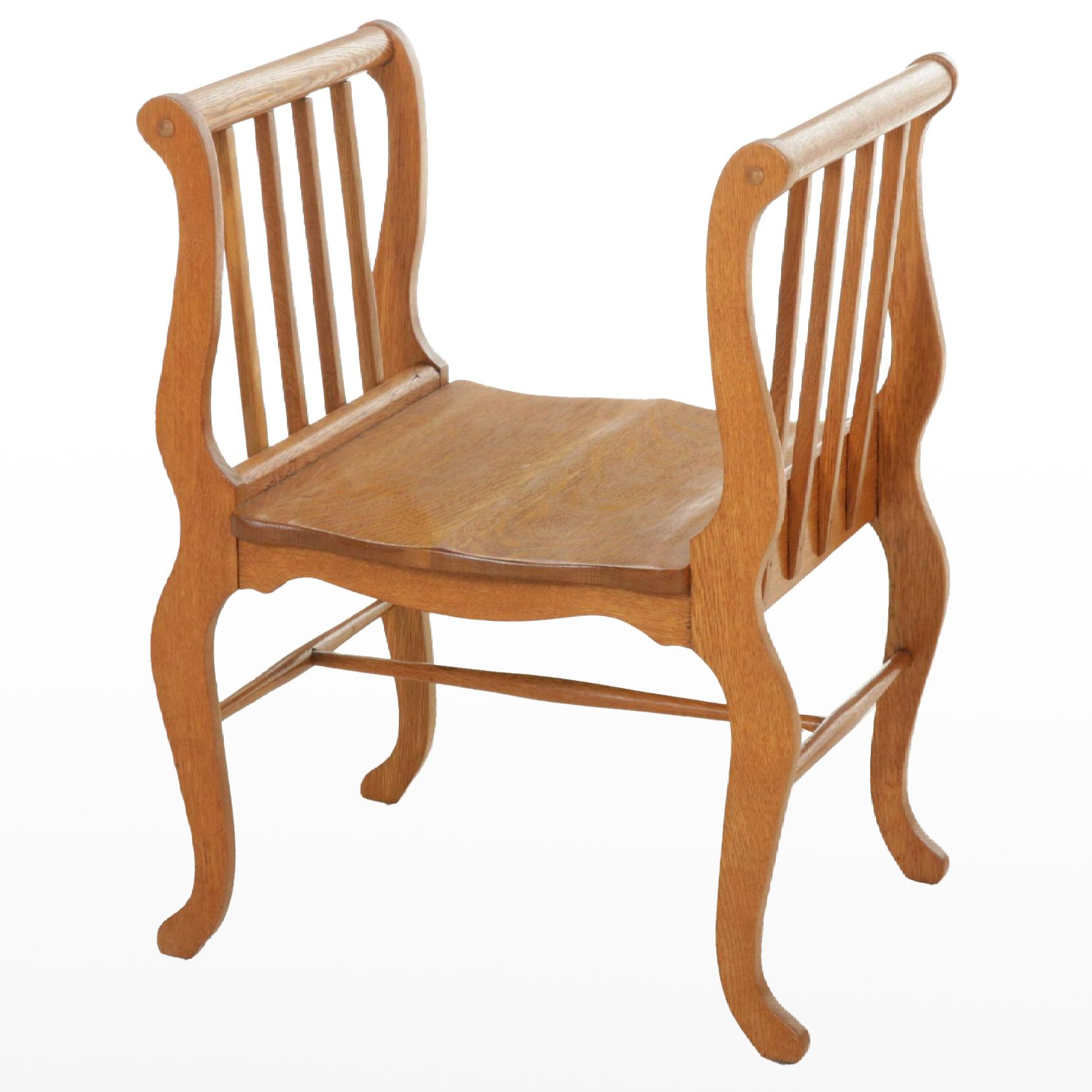 Oak Backless Chair with Lyre Form Arms, Early to Mid-20th Century