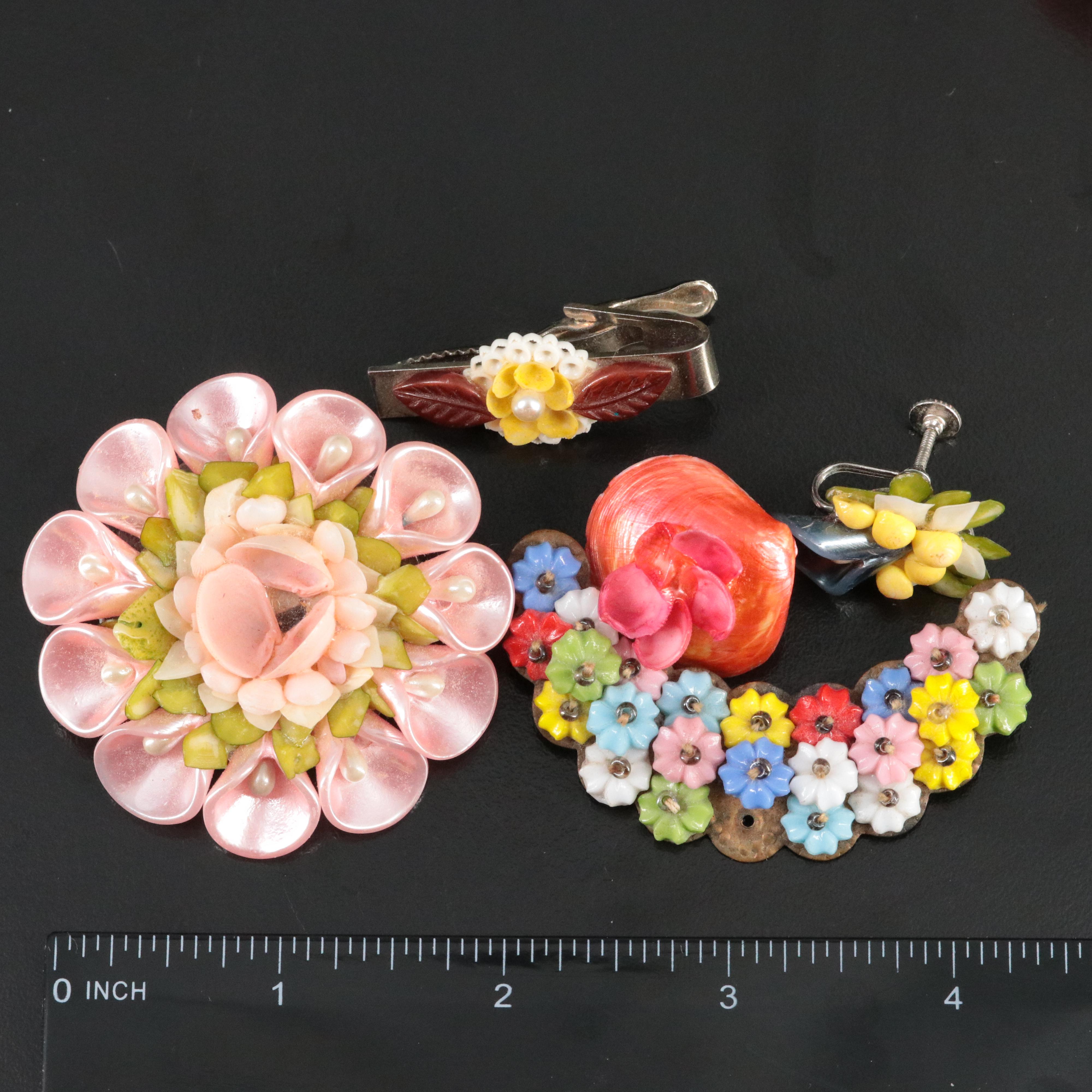 1940's Jewelry Collection with Glass, Resin, Faux Pearl and Bakelite