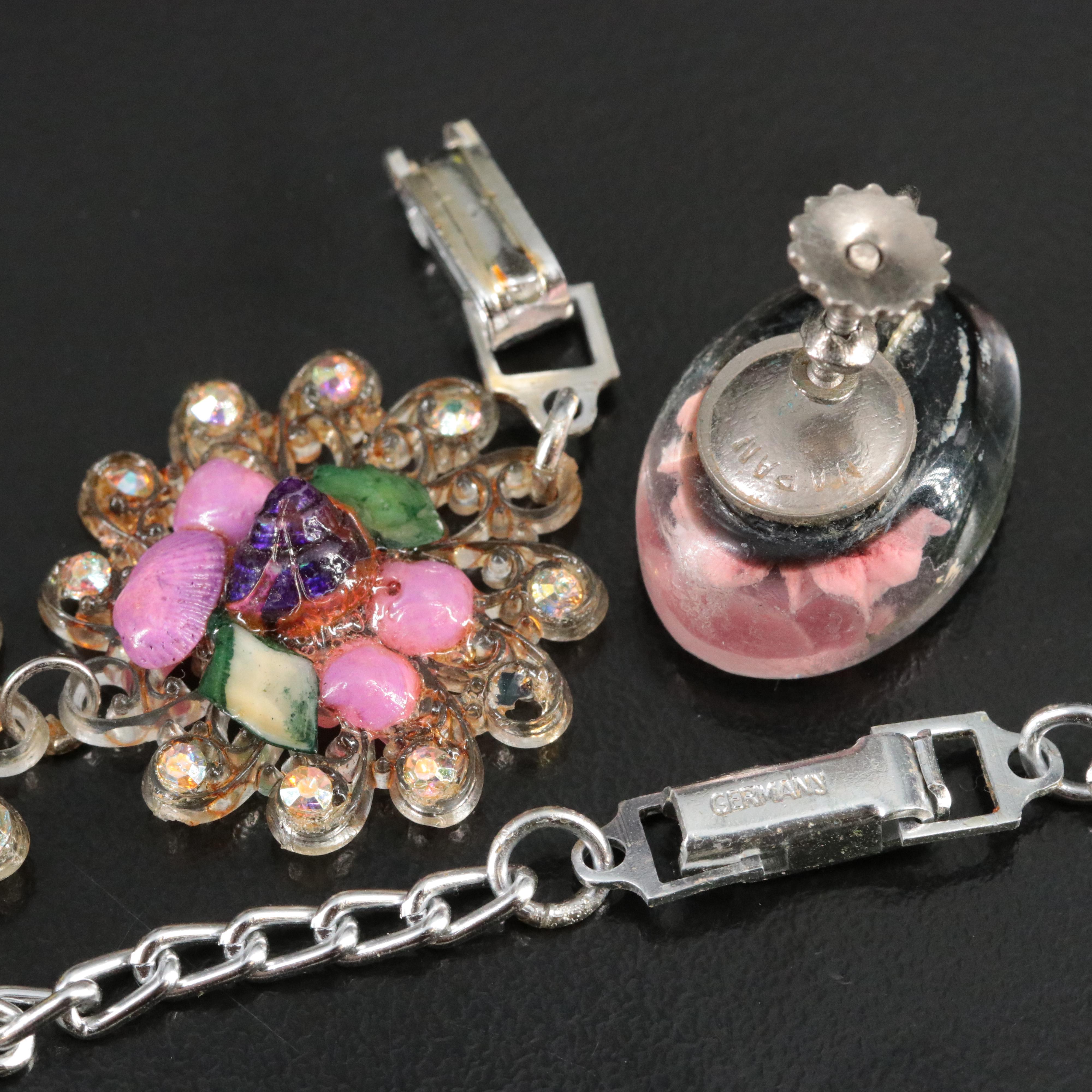 1940's Jewelry Collection with Glass, Resin, Faux Pearl and Bakelite