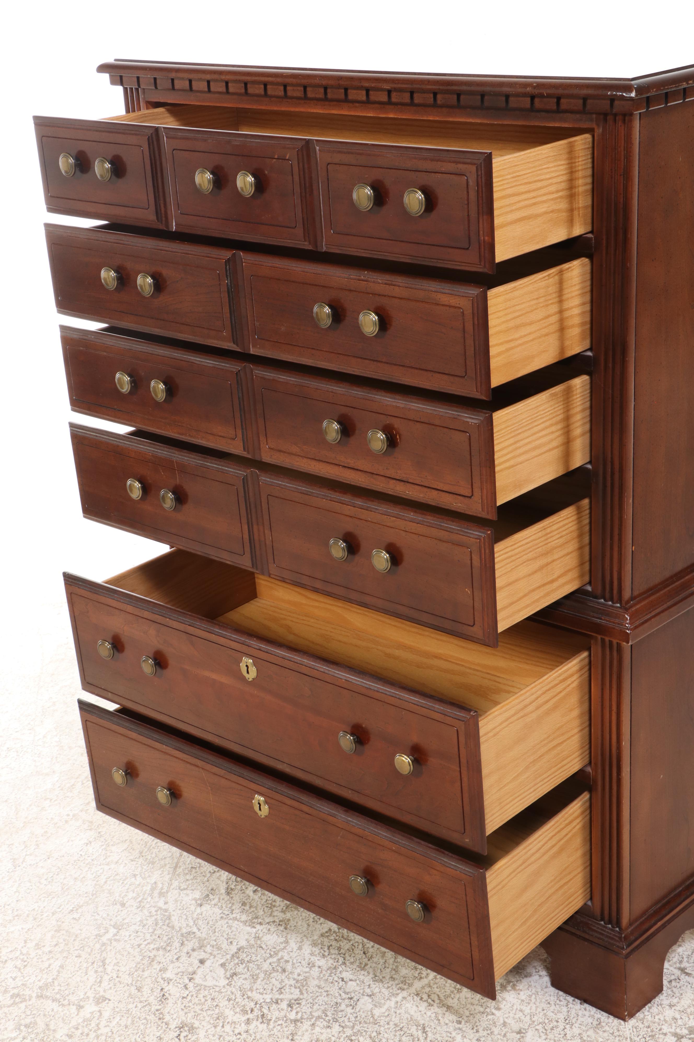 Lenoir House Colonial Style Cherry Dresser with Mirror, Chest, and Nightstand