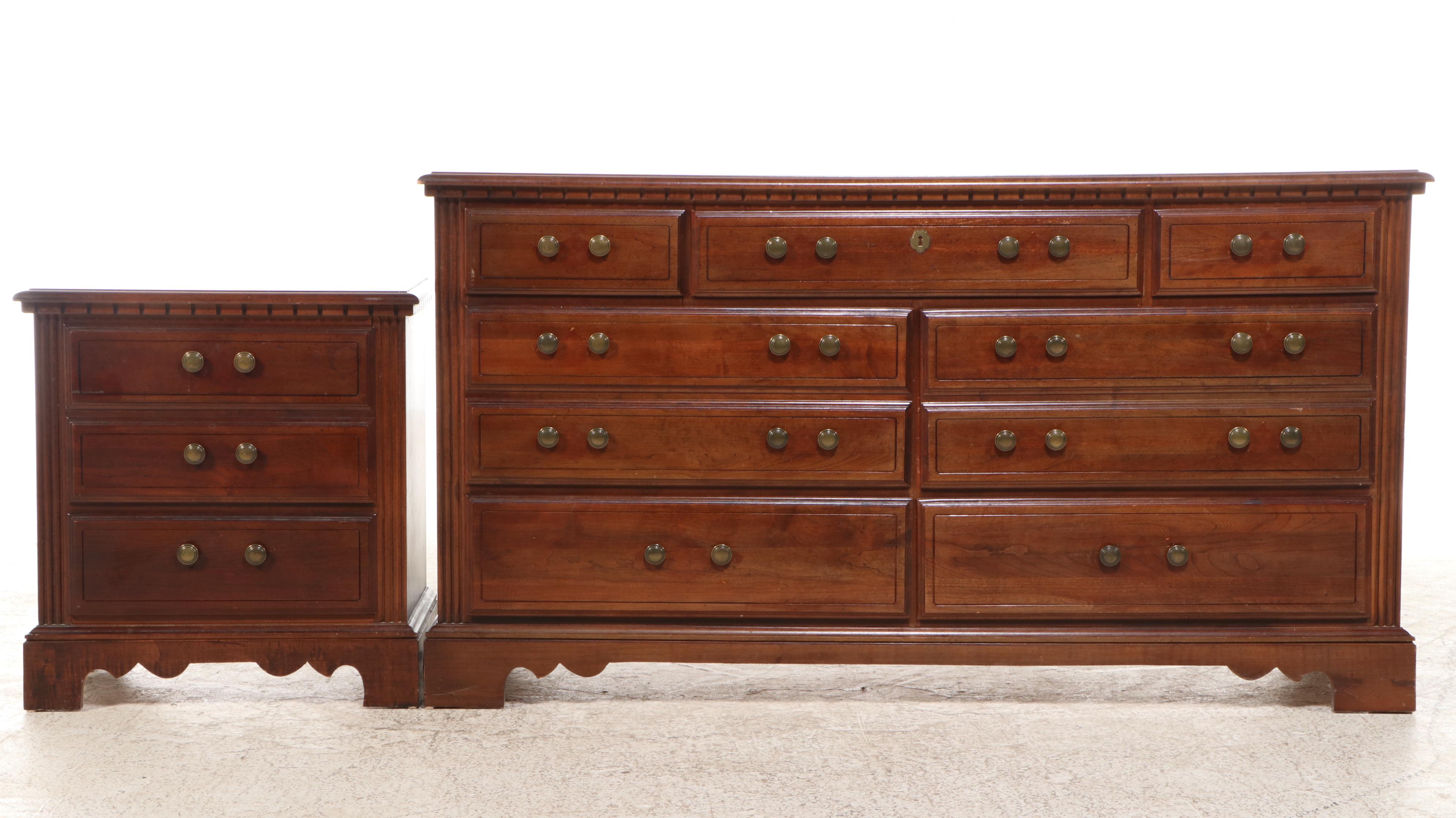 Lenoir House Colonial Style Cherry Dresser with Mirror, Chest, and Nightstand