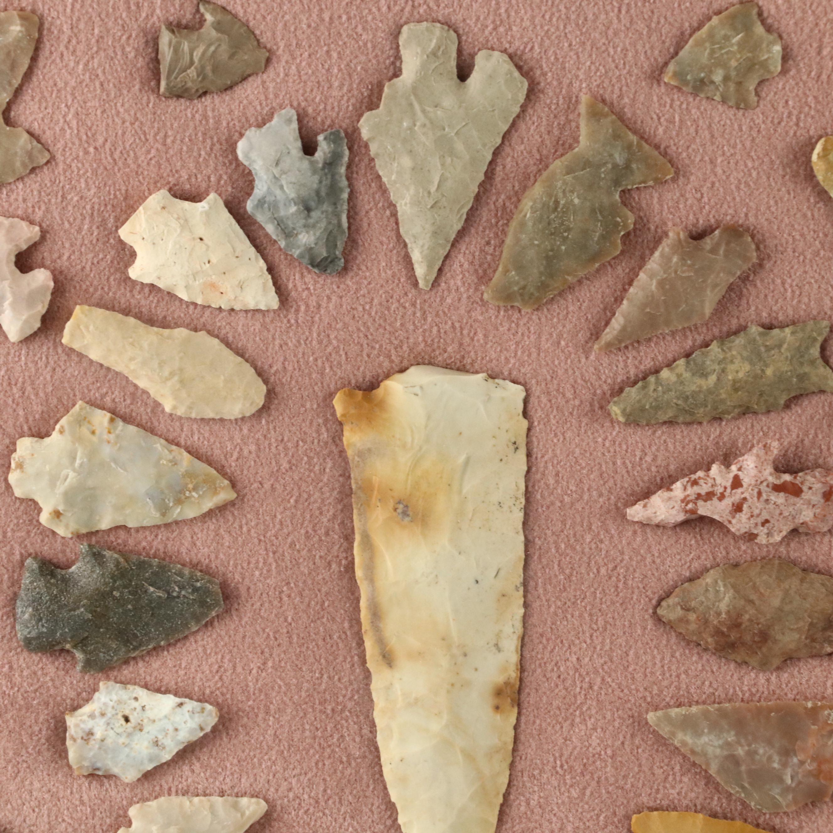 Indigenous Knapped Flint, Chert and Other Stone Arrowheads, Points and Scrapers