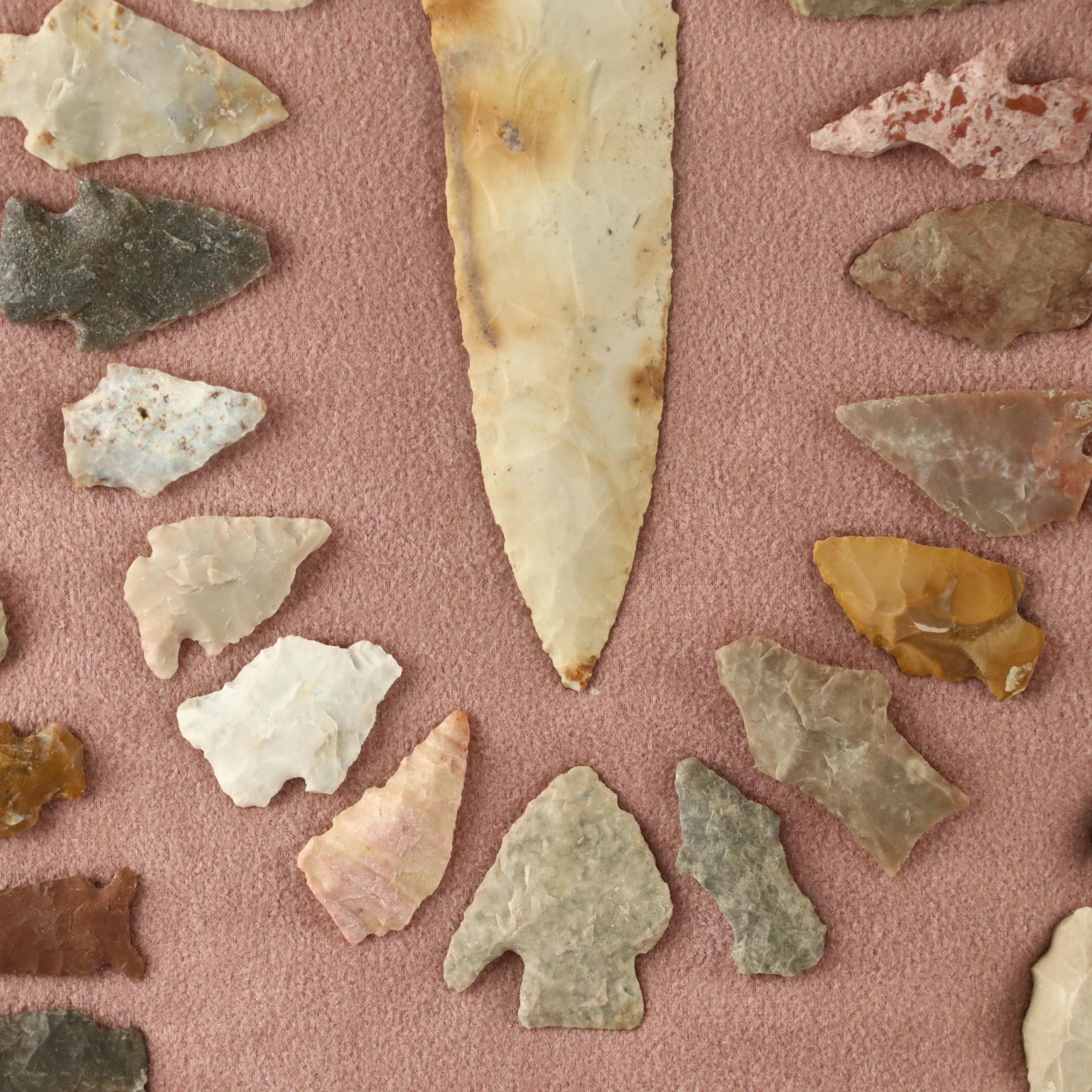 Indigenous Knapped Flint, Chert and Other Stone Arrowheads, Points and Scrapers