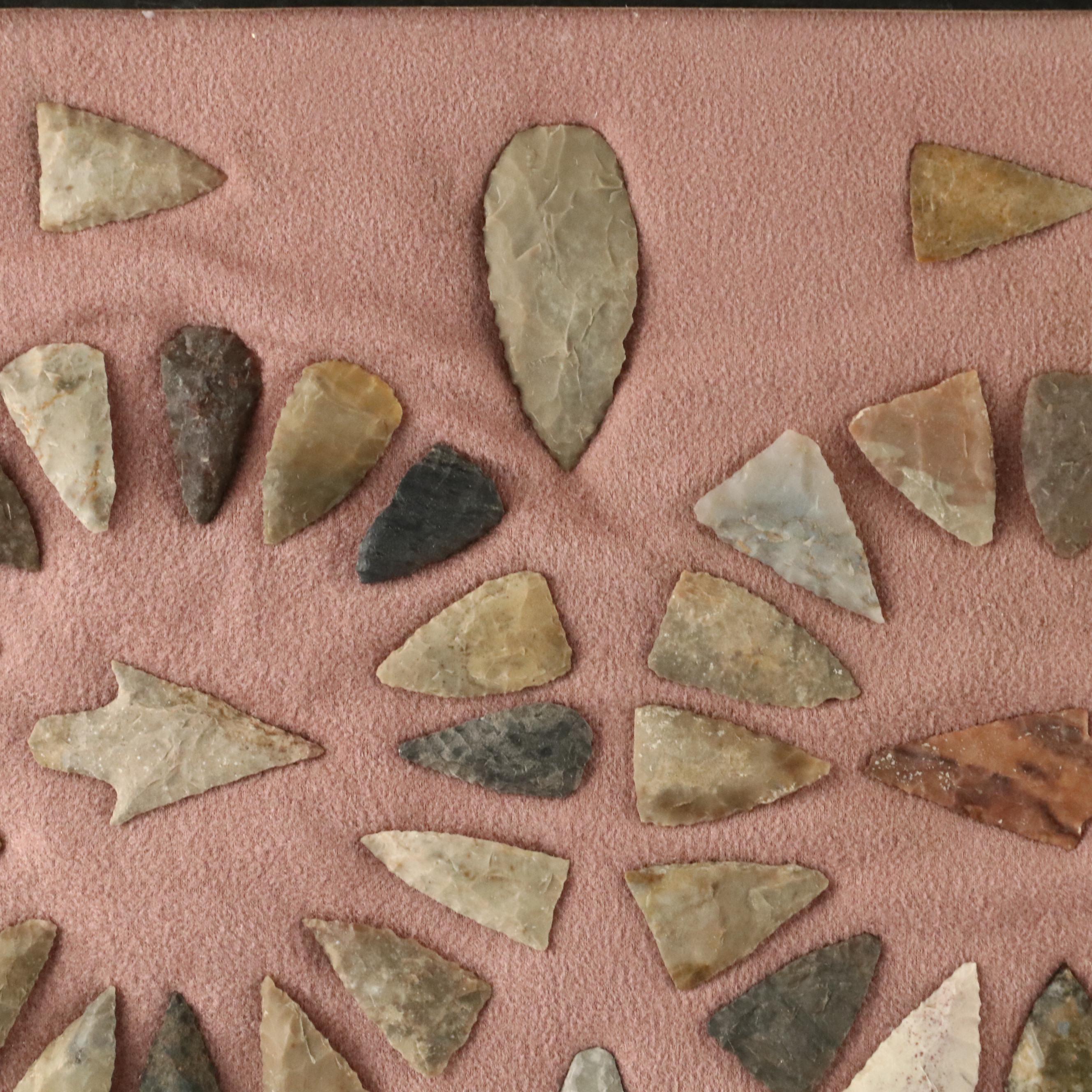 Indigenous Knapped Flint and Other Stone Arrowheads, Archaic to Woodland Period
