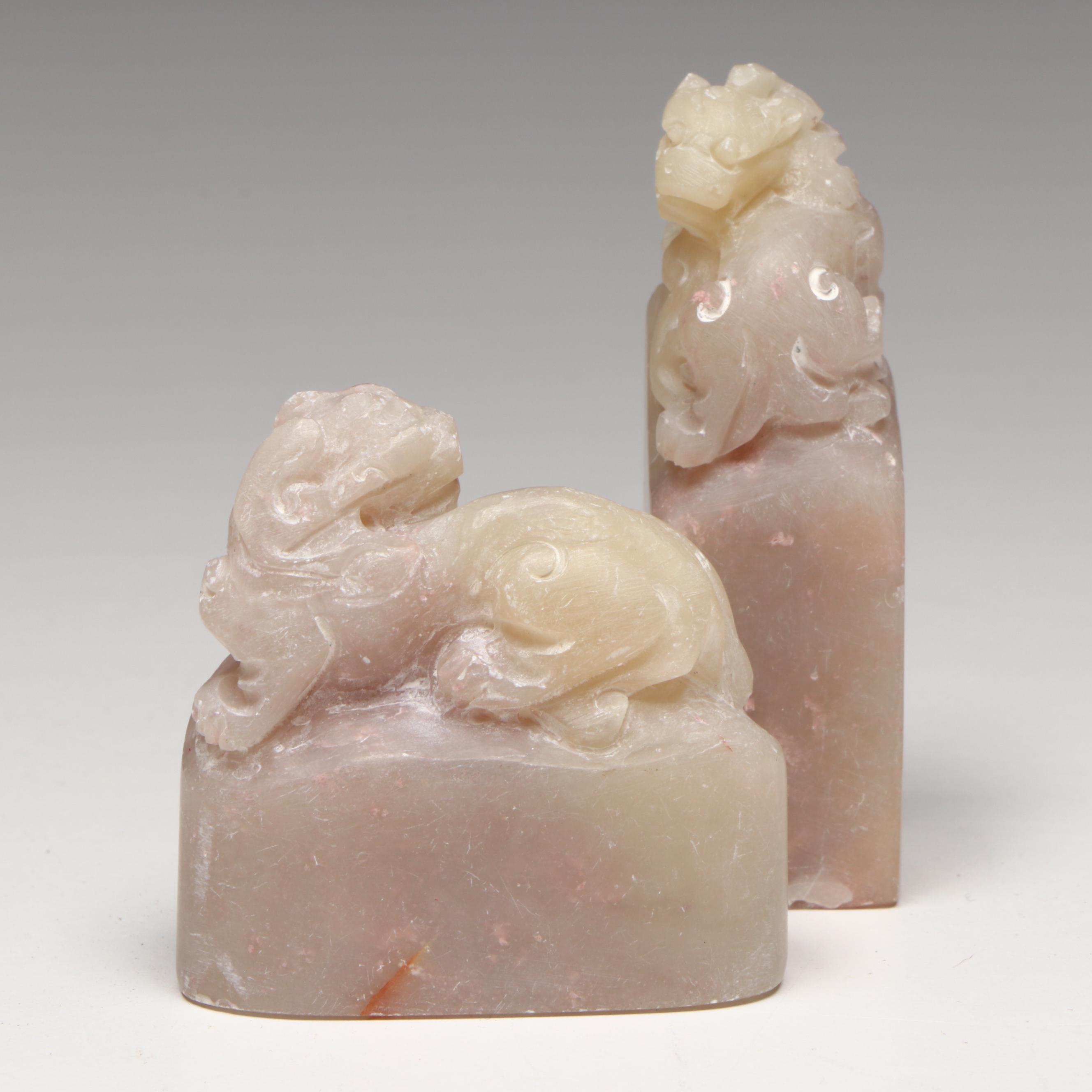 Chinese Carved Soapstone Qilin Seals