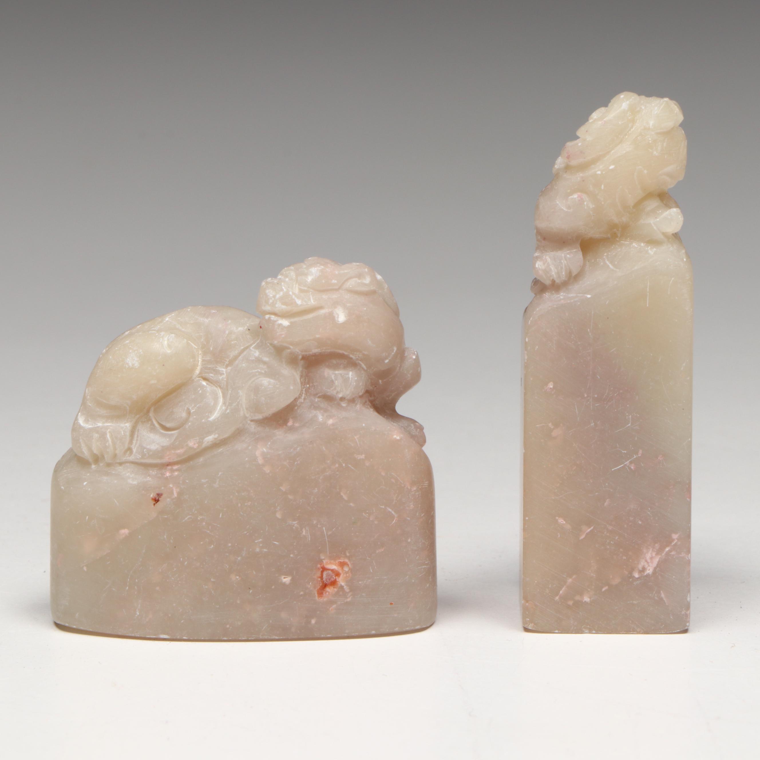 Chinese Carved Soapstone Qilin Seals