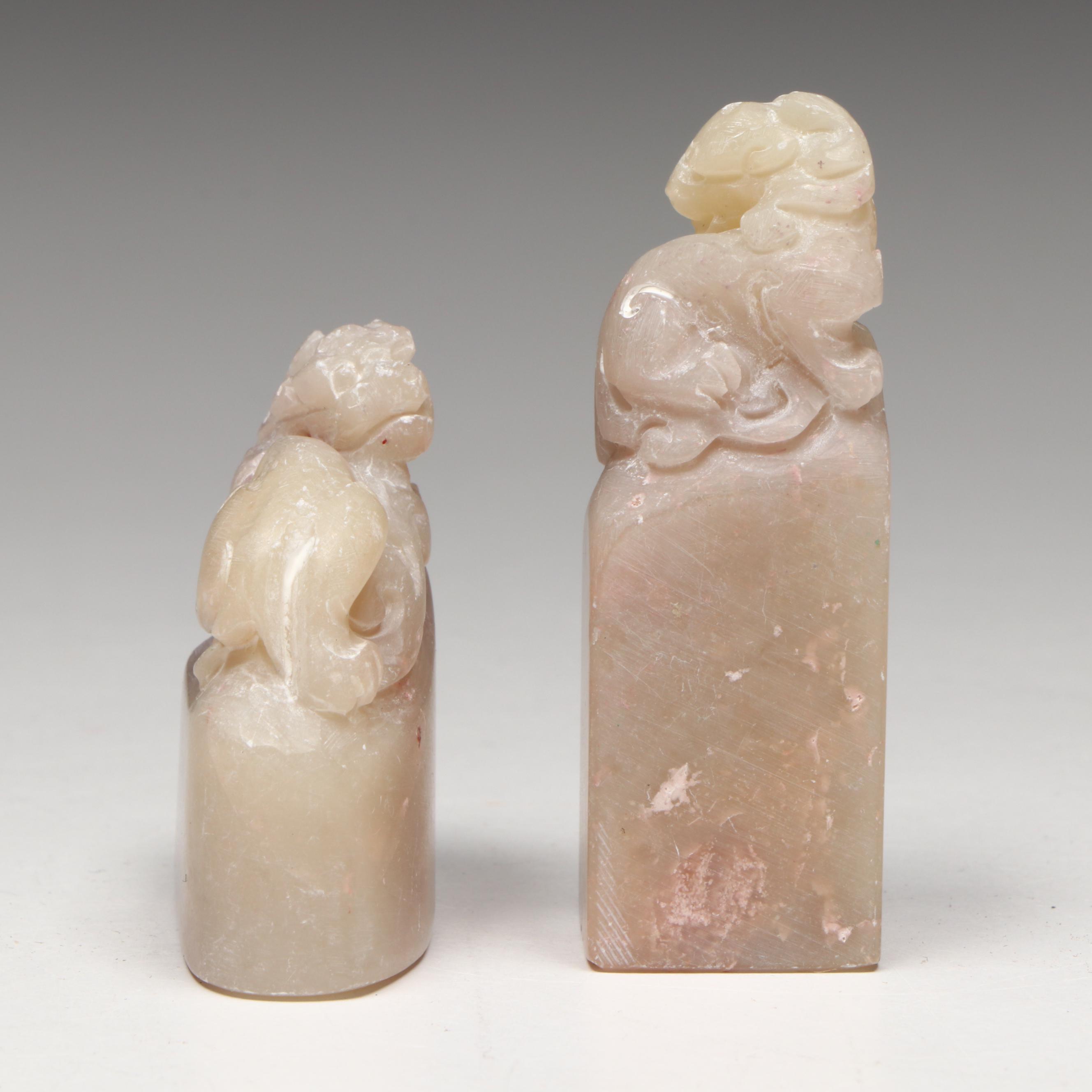 Chinese Carved Soapstone Qilin Seals