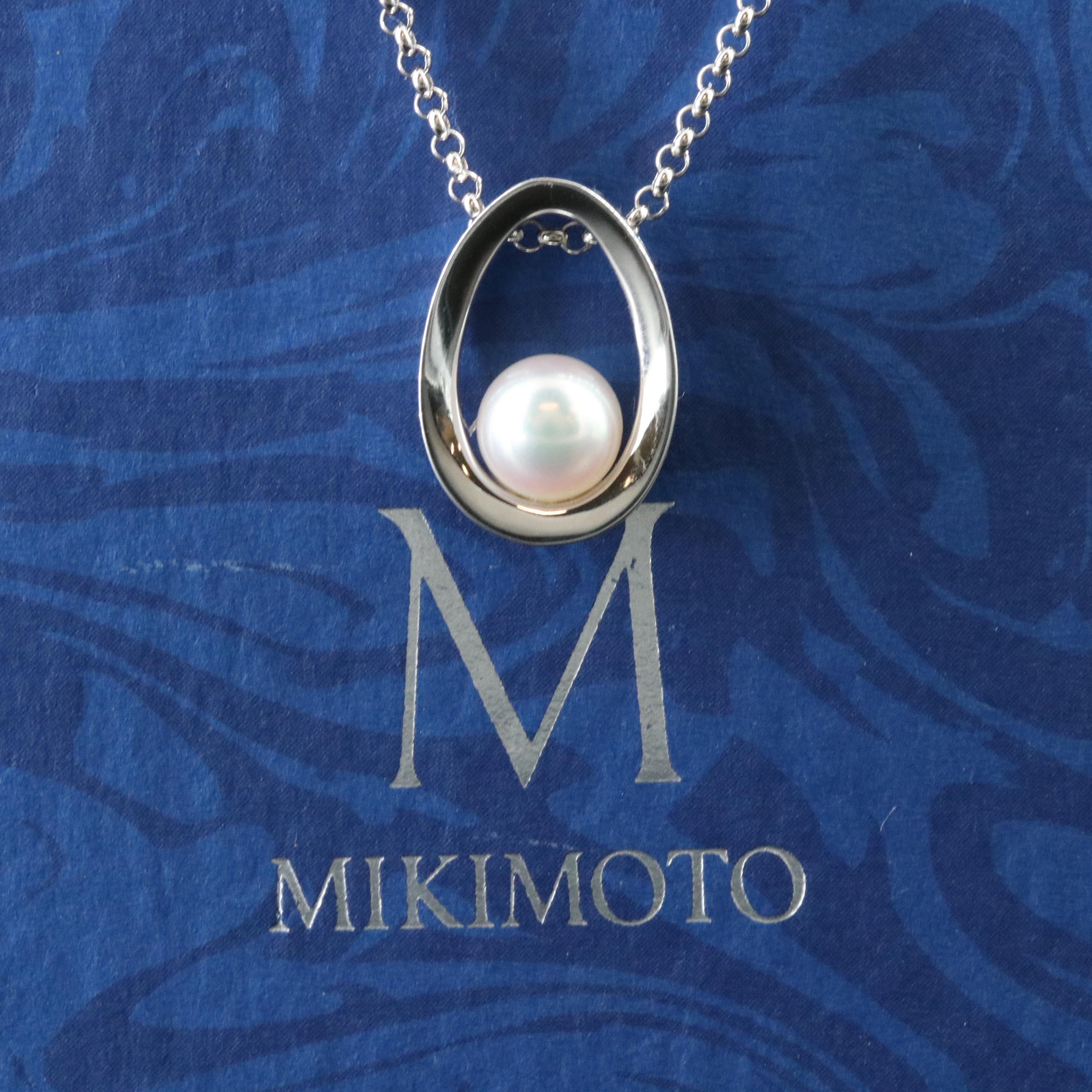 Mikimoto 18K Oval Pearl Solitaire Necklace