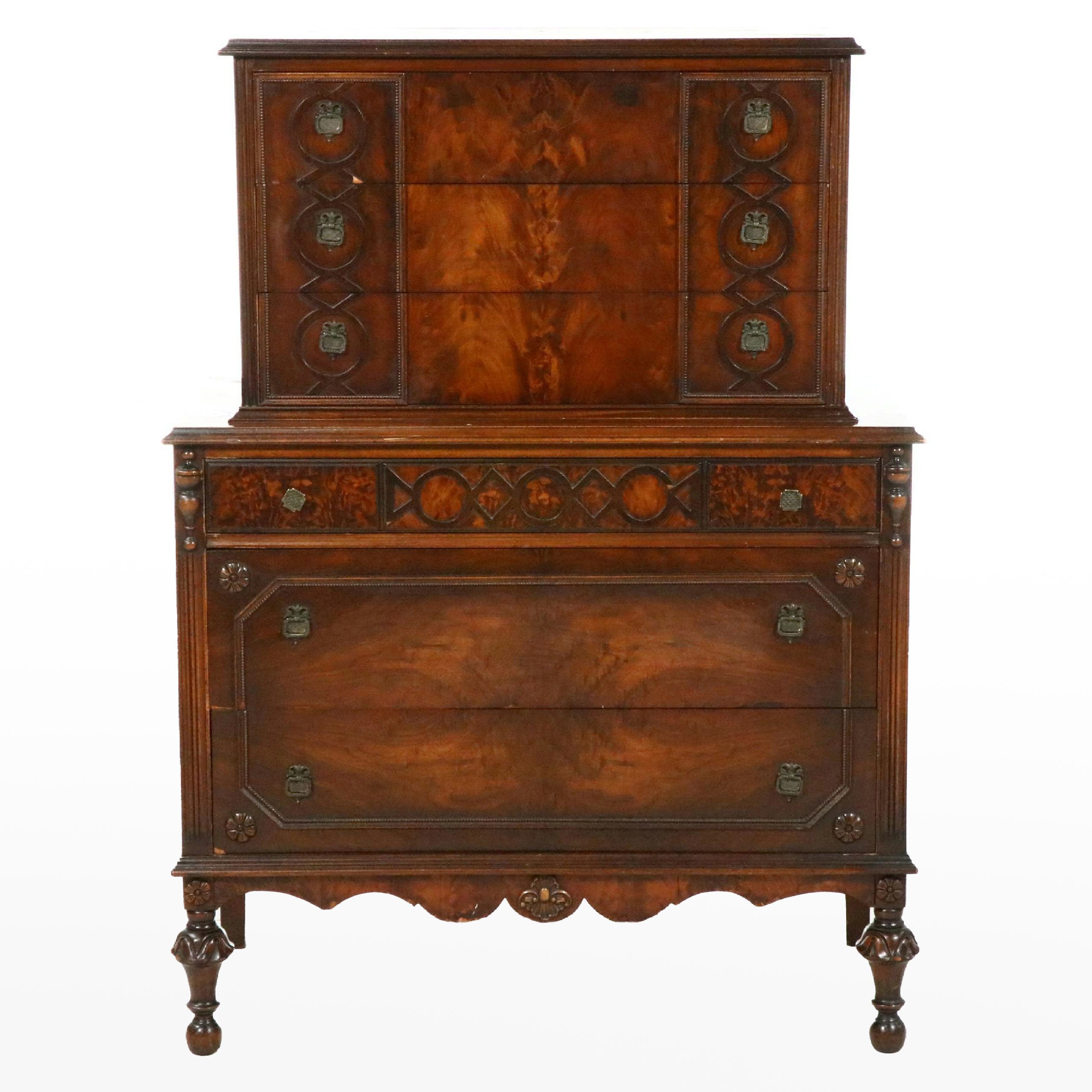Jacobean Style Walnut Chest on Chest, Early to Mid-20th Century