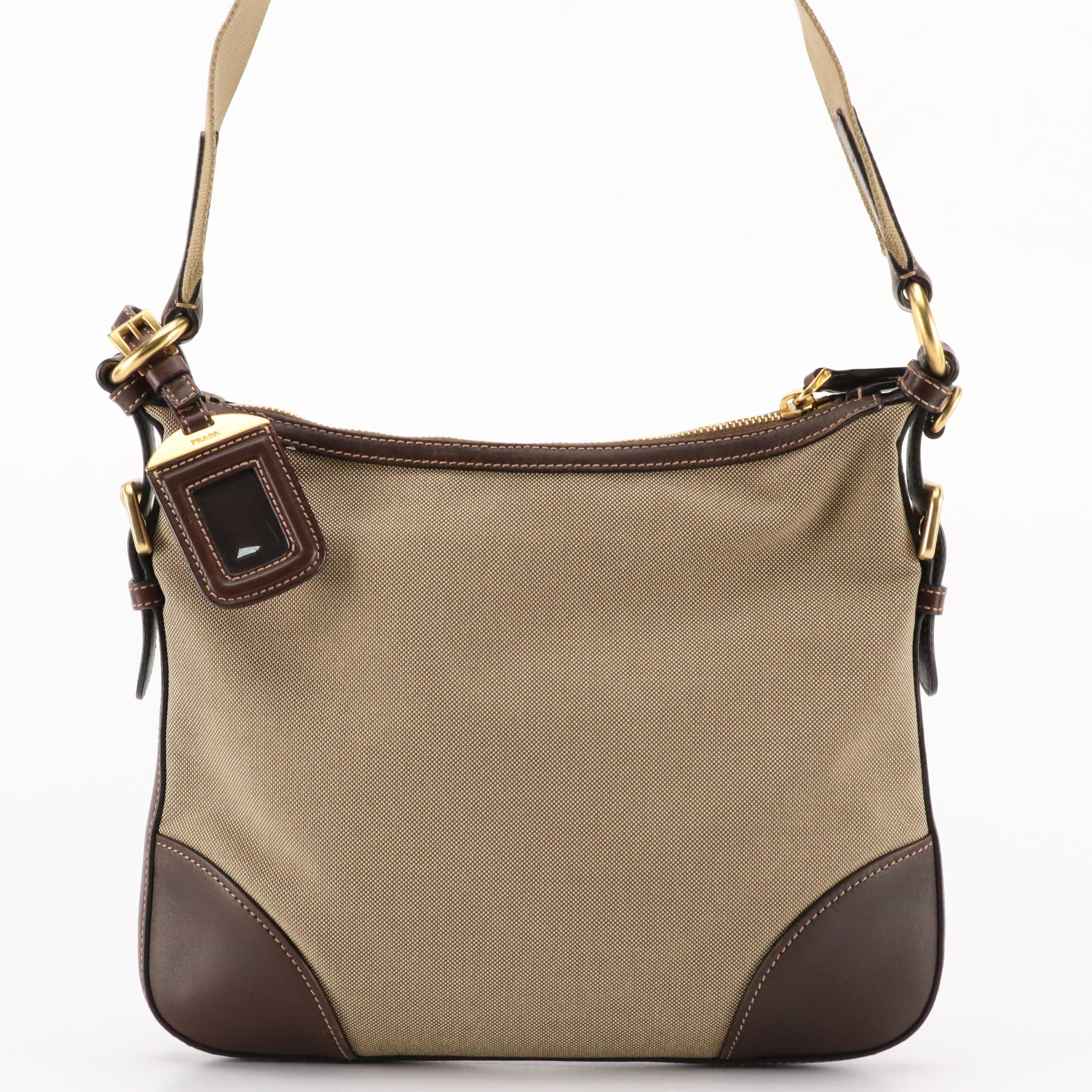 Prada Shoulder Bag BT0534 in Logo Jacquard Canvas with Leather Trim