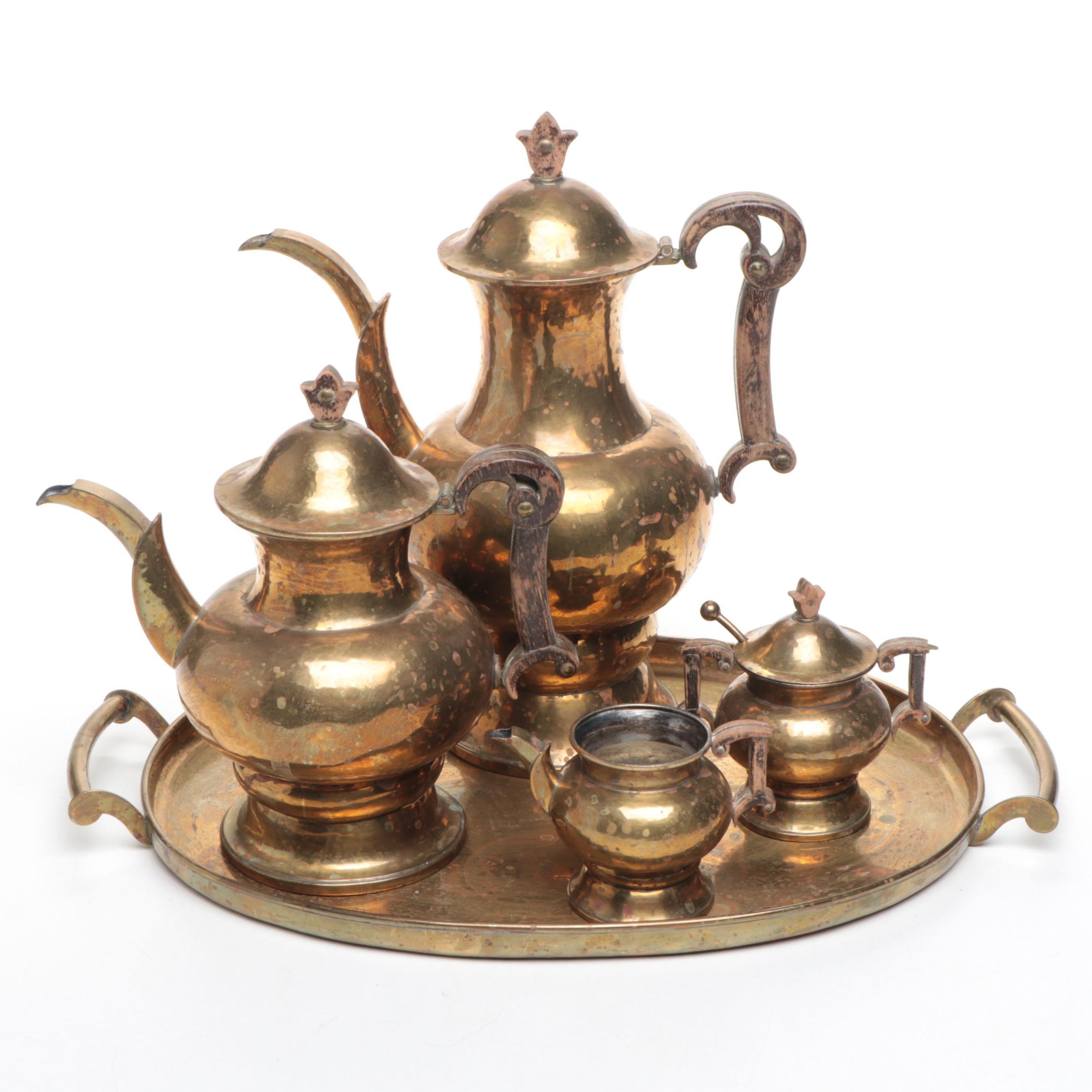 H. Ottman Brass Plates Middle Eastern Style Tea and Coffee Set, 20th Century
