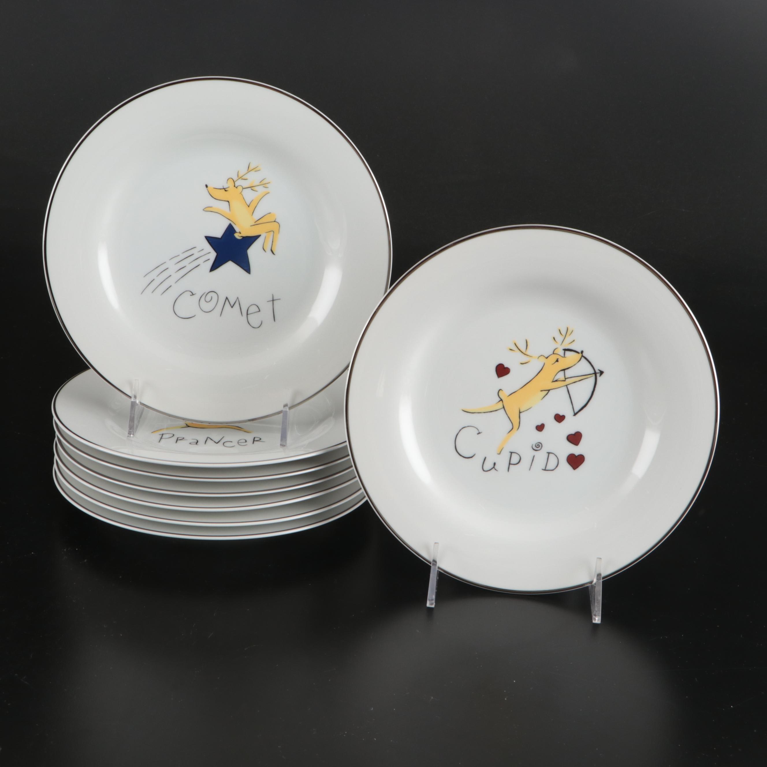 Pottery Barn "Reindeer" Cotton Napkins, Porcelain Plates and Platter