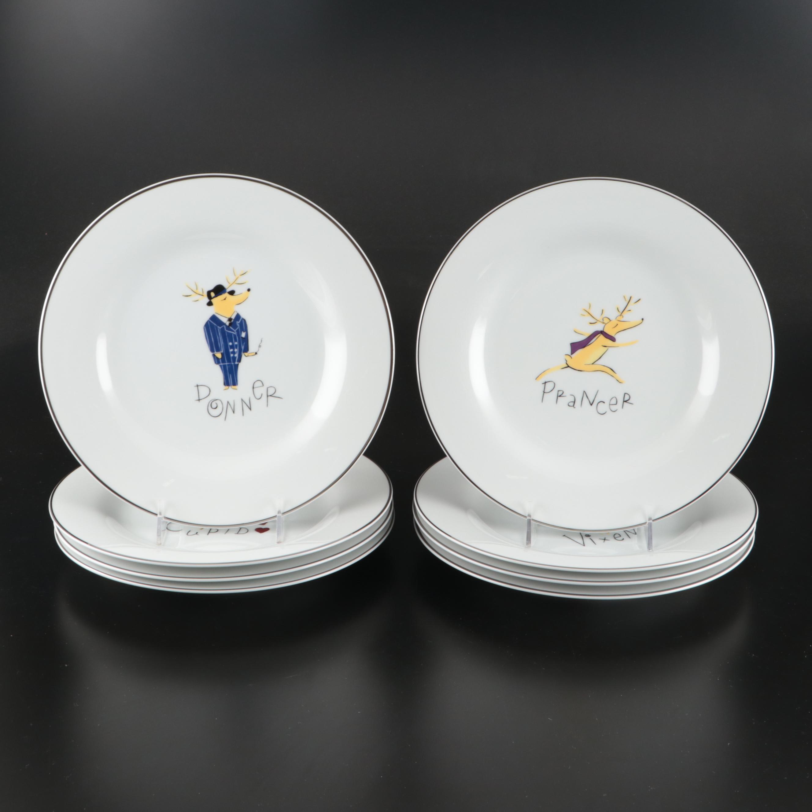 Pottery Barn "Reindeer" Cotton Napkins, Porcelain Plates and Platter