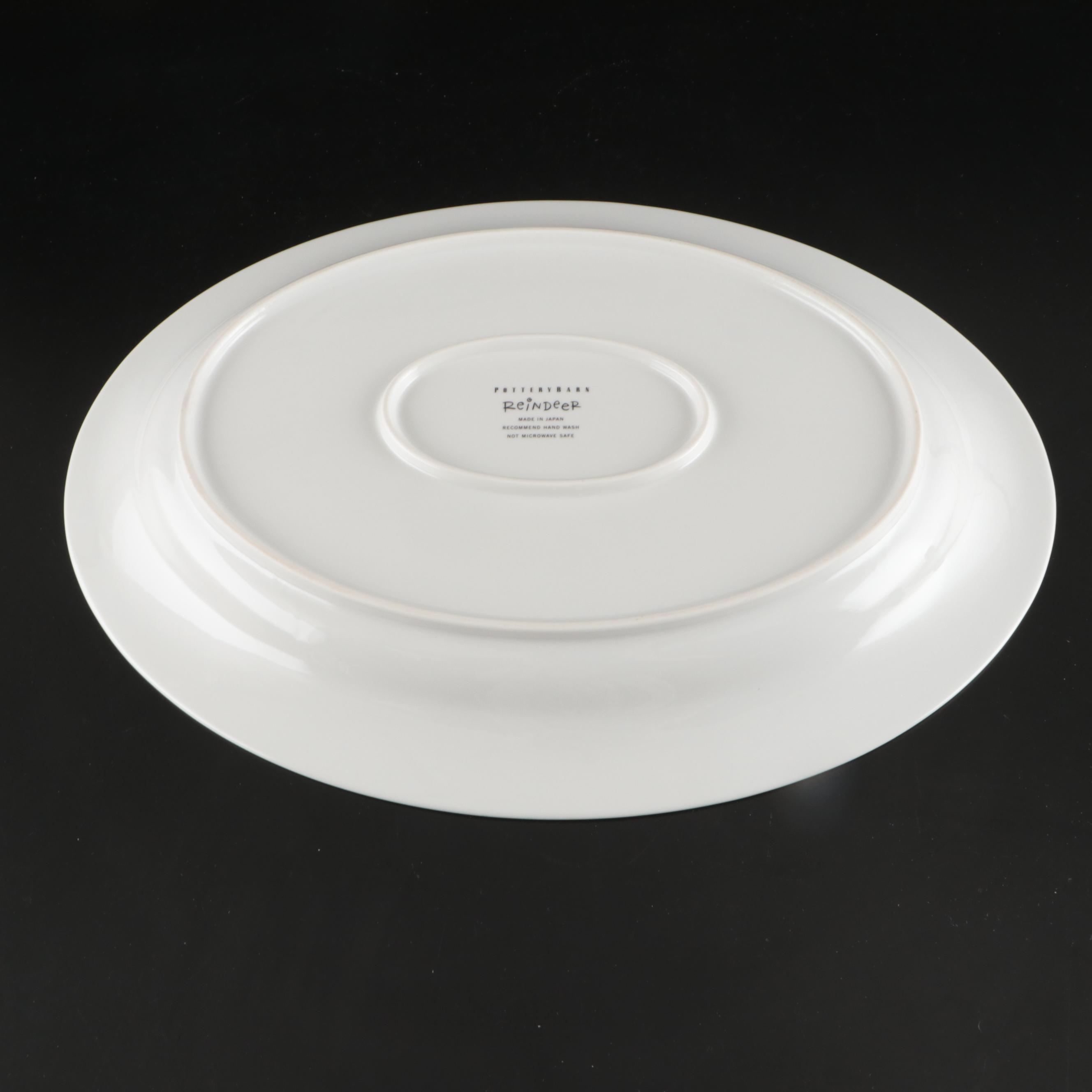 Pottery Barn "Reindeer" Cotton Napkins, Porcelain Plates and Platter