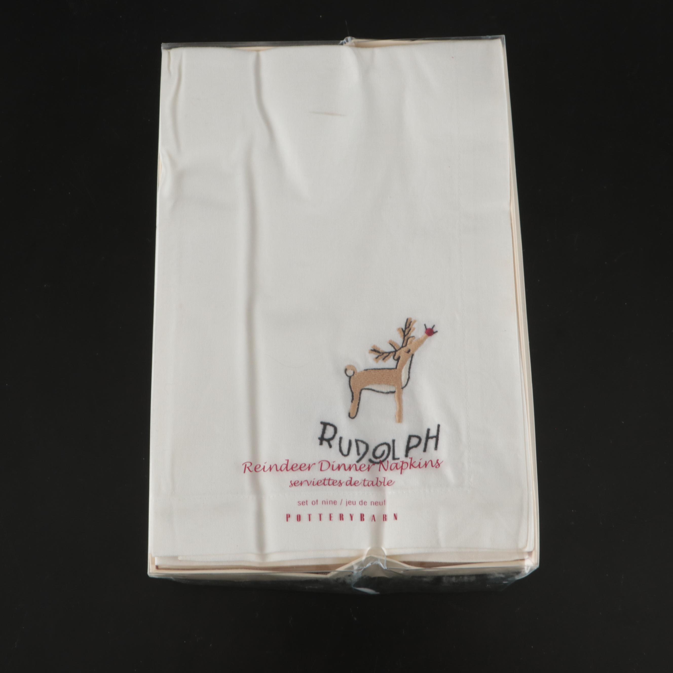 Pottery Barn "Reindeer" Cotton Napkins, Porcelain Plates and Platter