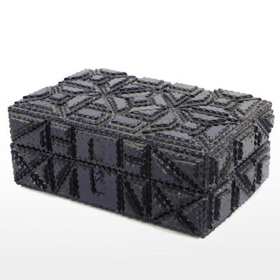 Chip-Carved Tramp Art Hinged Box, Early 20th Century Chip-Carved Tramp Art Hinged Box, Early 20th Century