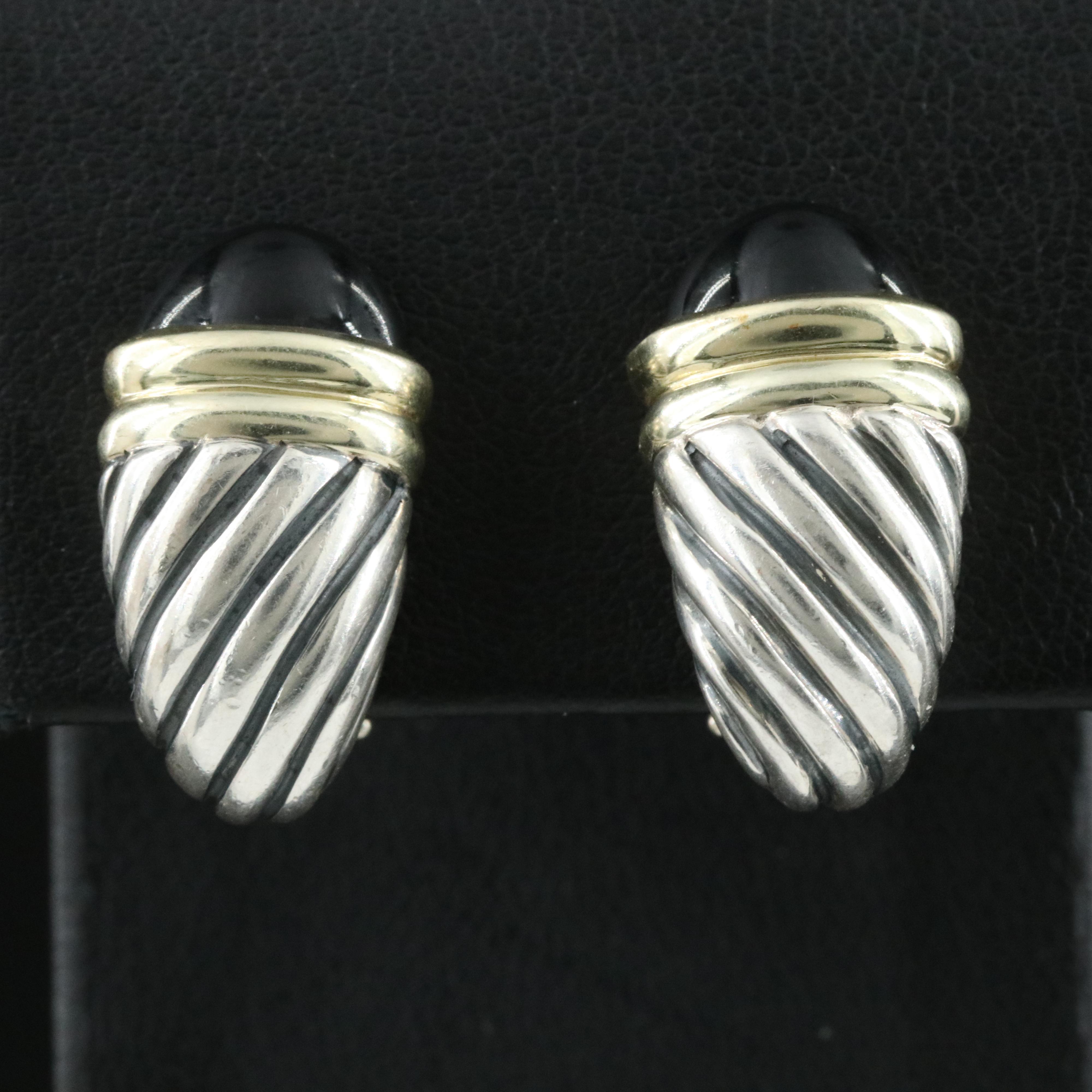 David Yurman Capri Sterling,14K and Black Onyx Shrimp Earrings