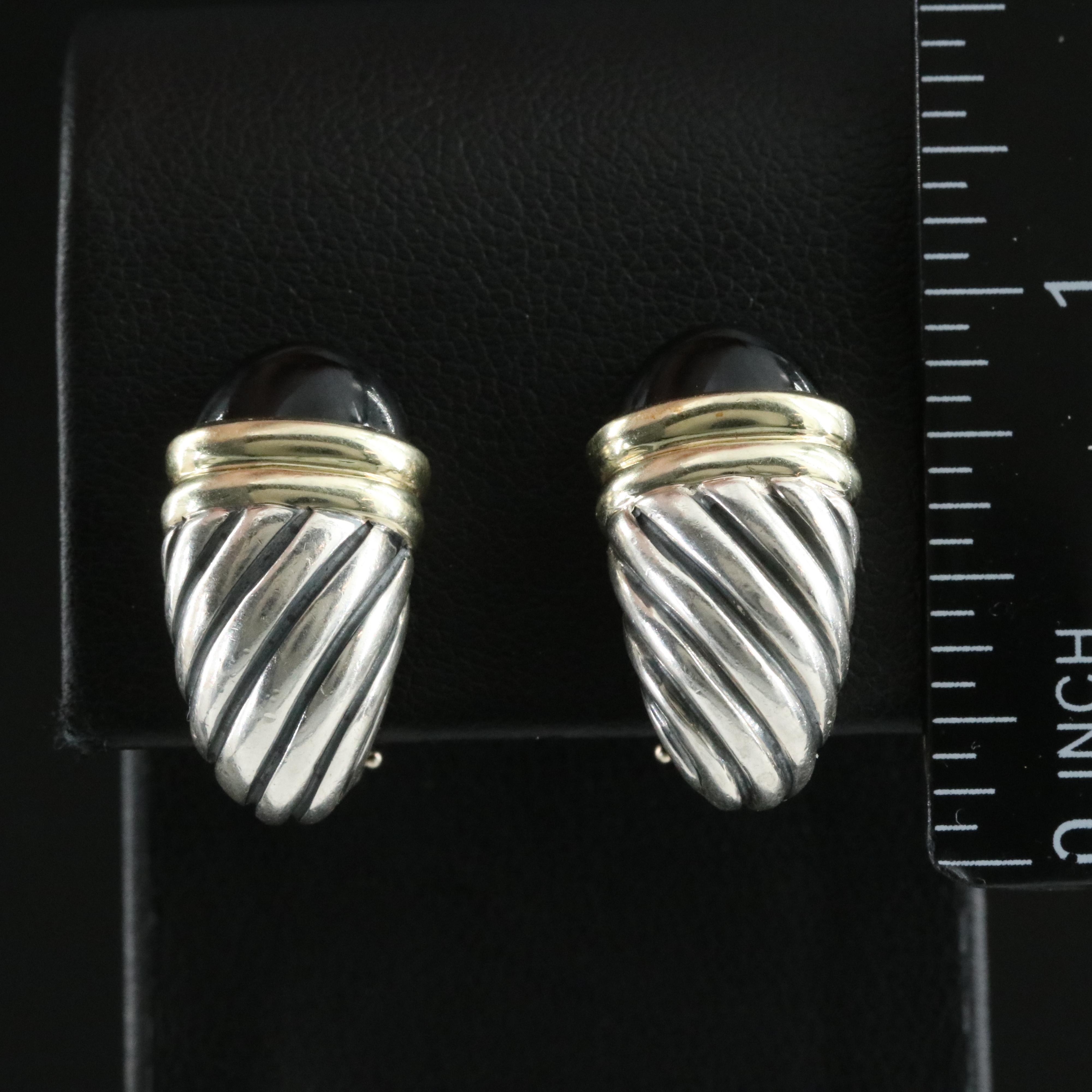 David Yurman Capri Sterling,14K and Black Onyx Shrimp Earrings