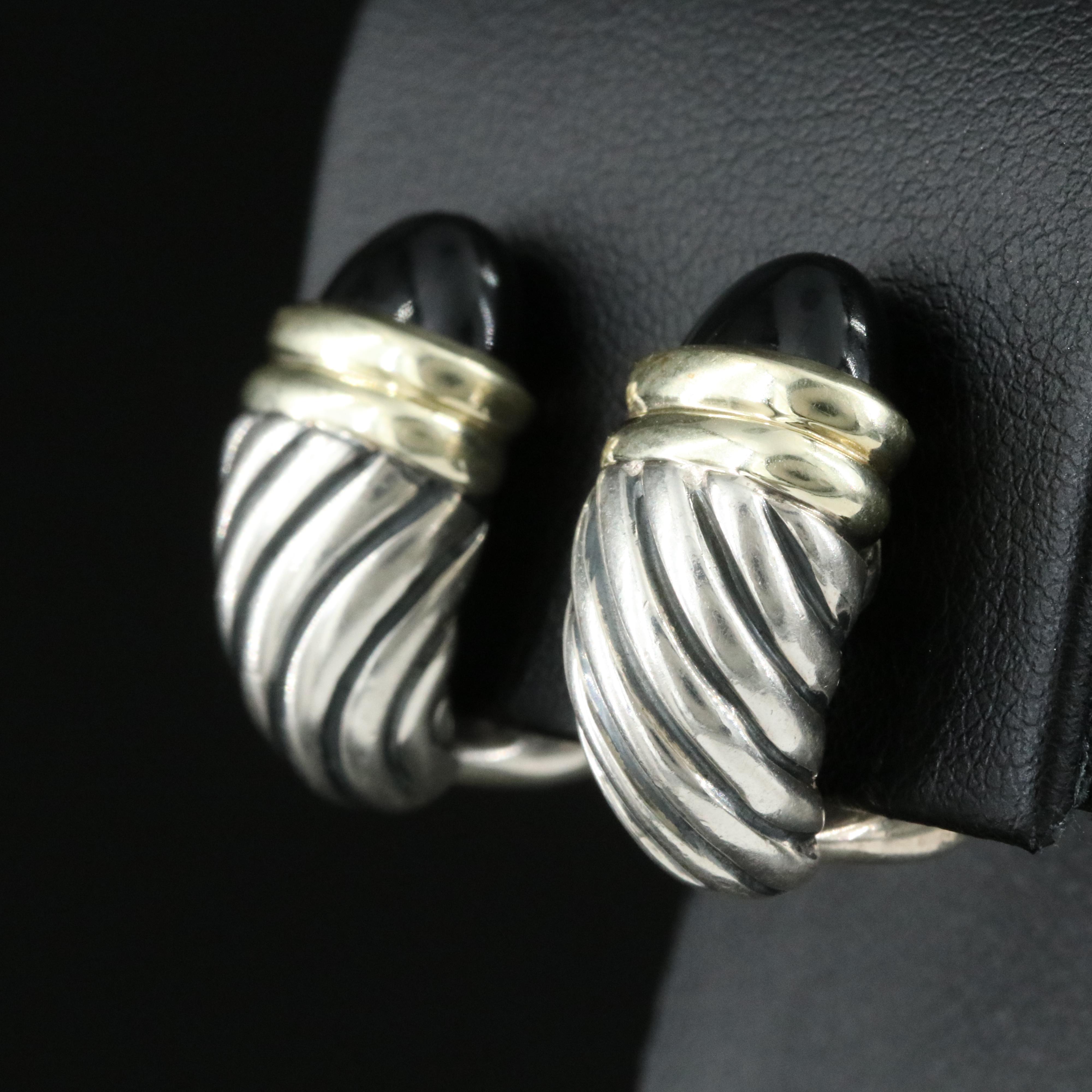 David Yurman Capri Sterling,14K and Black Onyx Shrimp Earrings