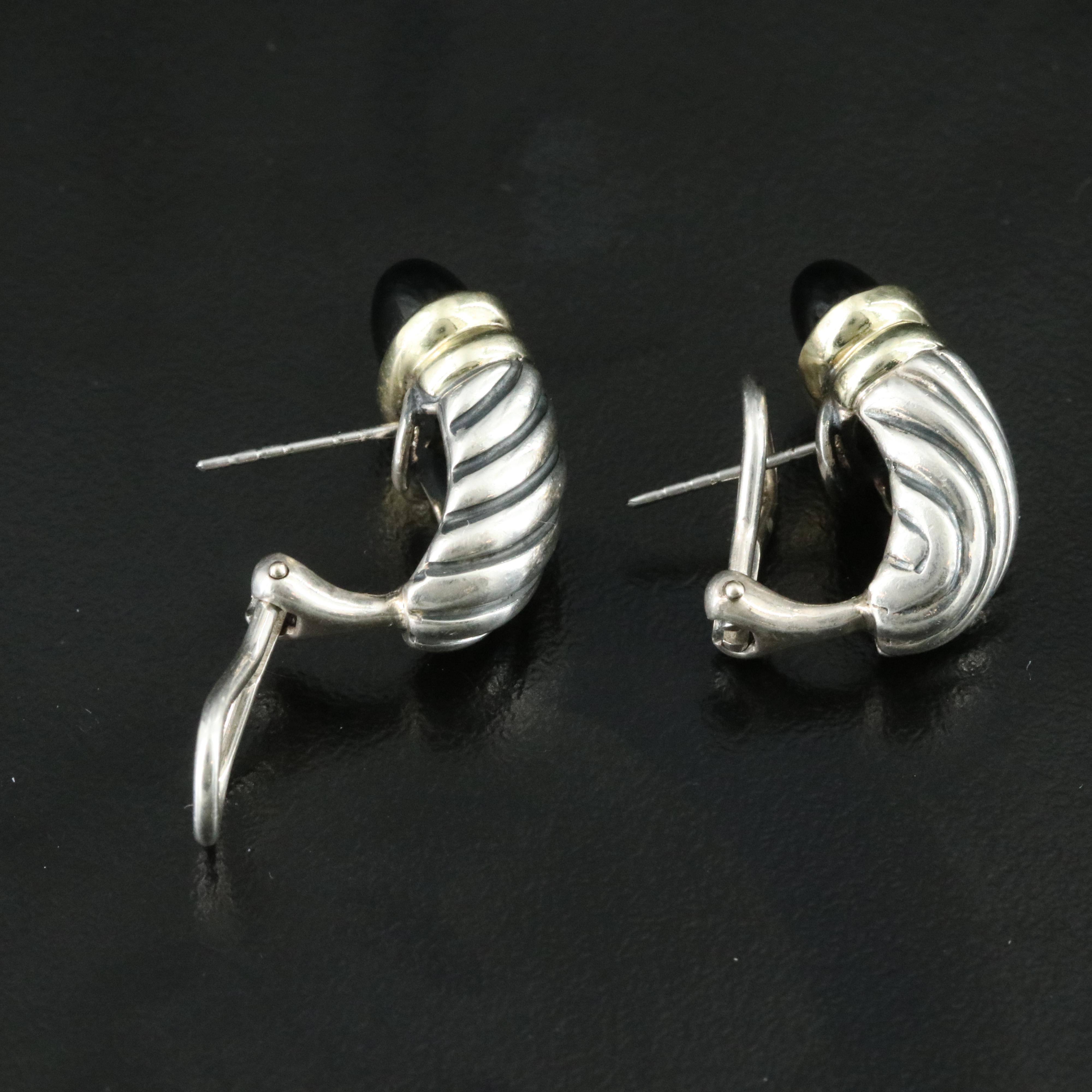 David Yurman Capri Sterling,14K and Black Onyx Shrimp Earrings