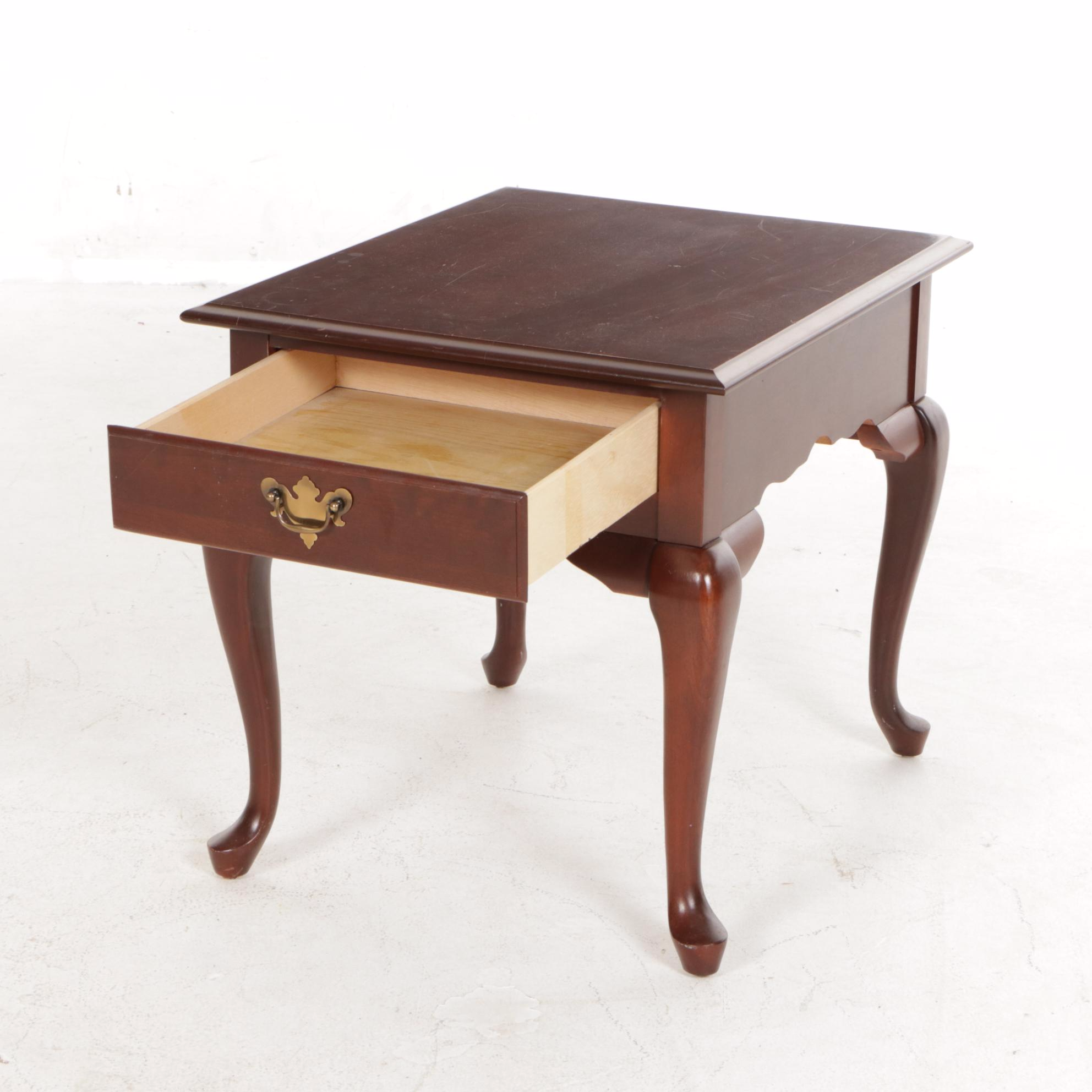 Broyhill Queen Anne Style Cherry End Table, Late 20th Century