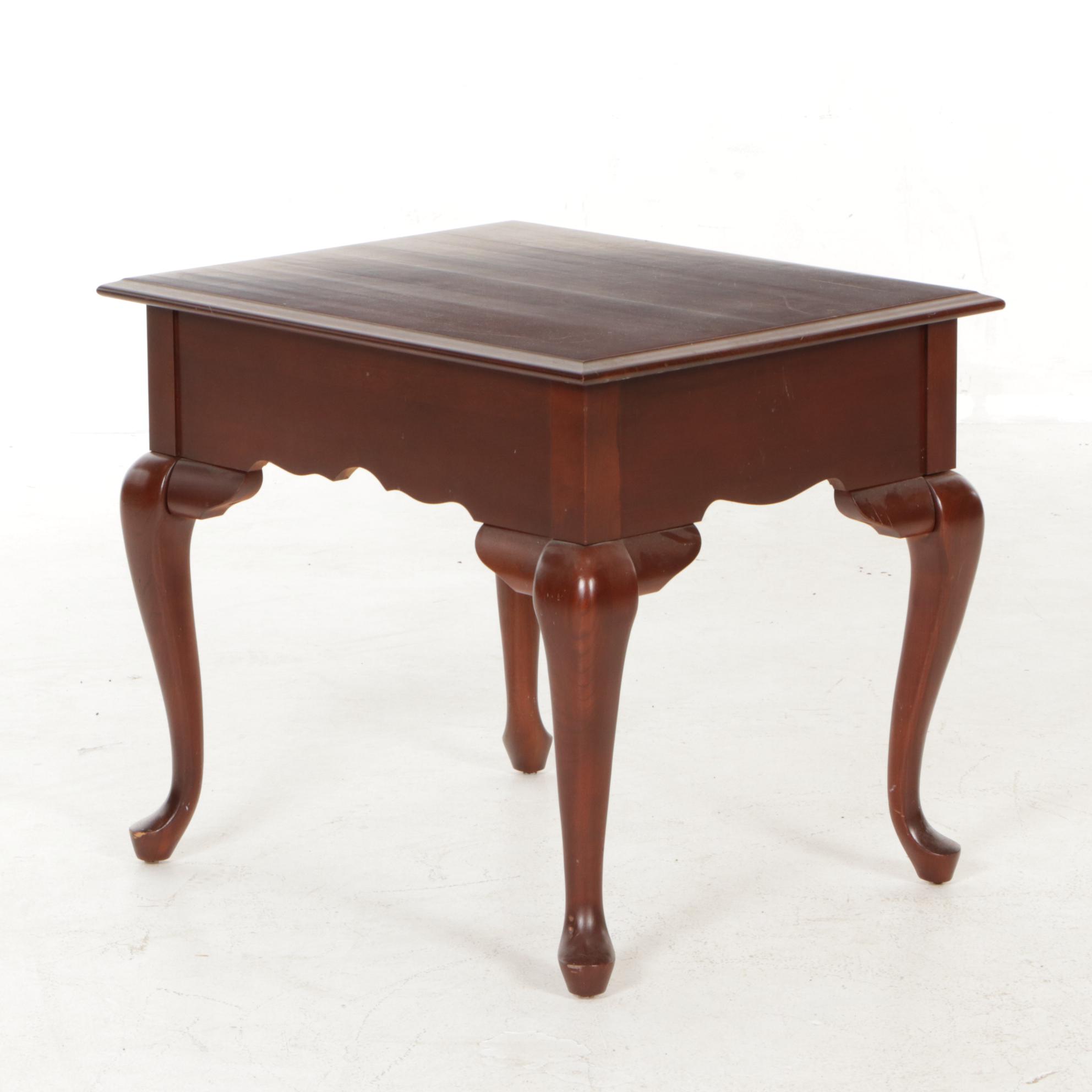 Broyhill Queen Anne Style Cherry End Table, Late 20th Century