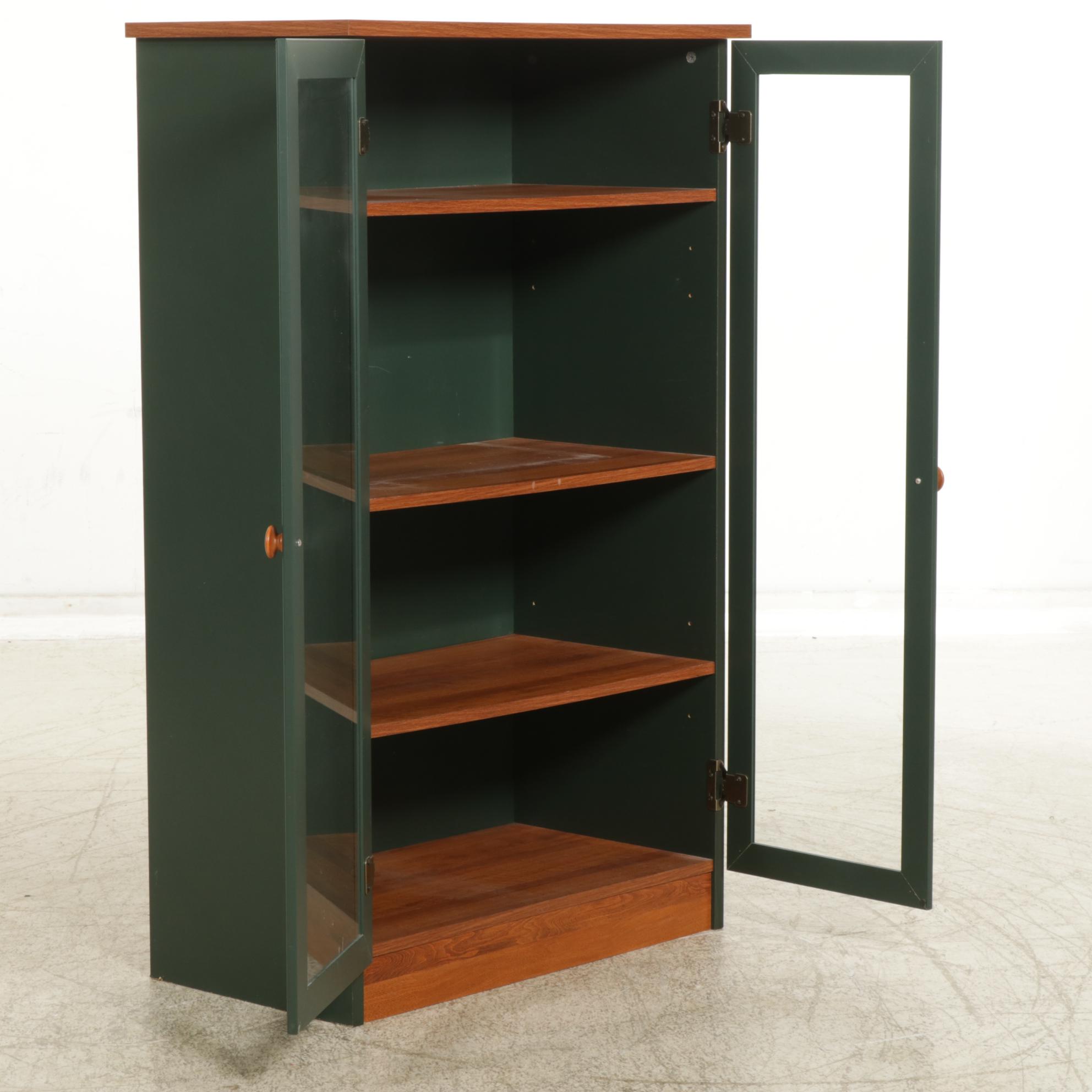 Green Painted Bookcase with Glass Doors