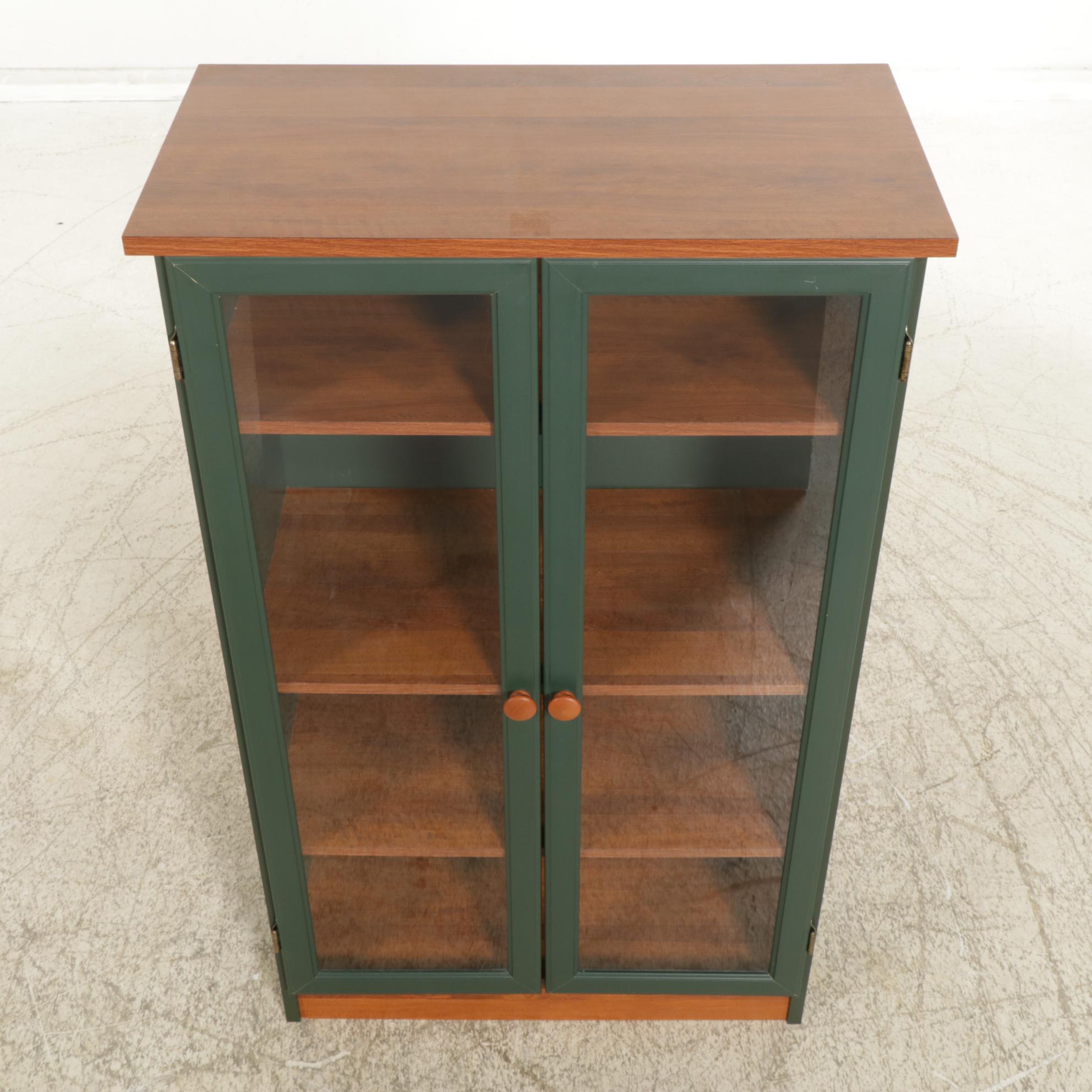 Green Painted Bookcase with Glass Doors