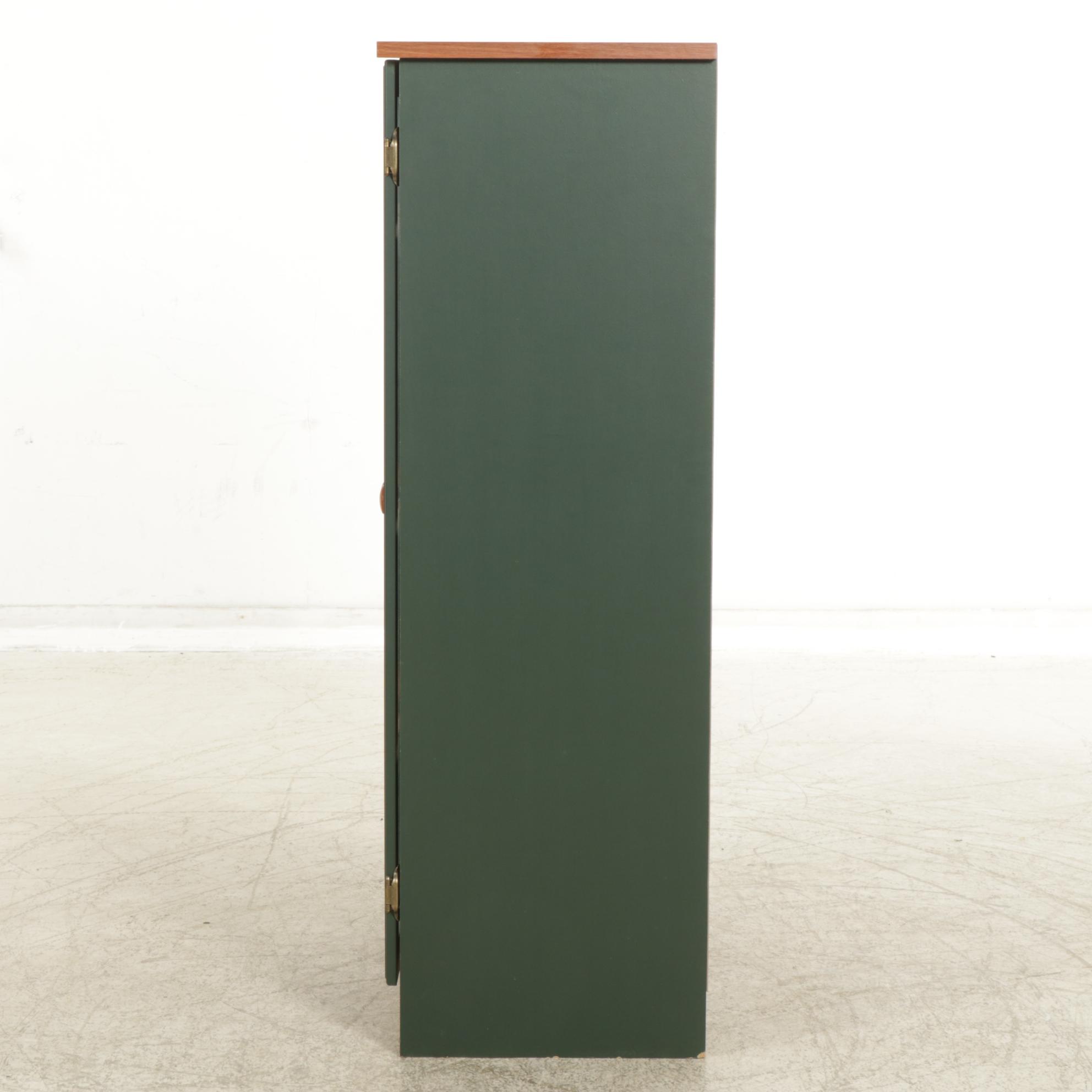 Green Painted Bookcase with Glass Doors