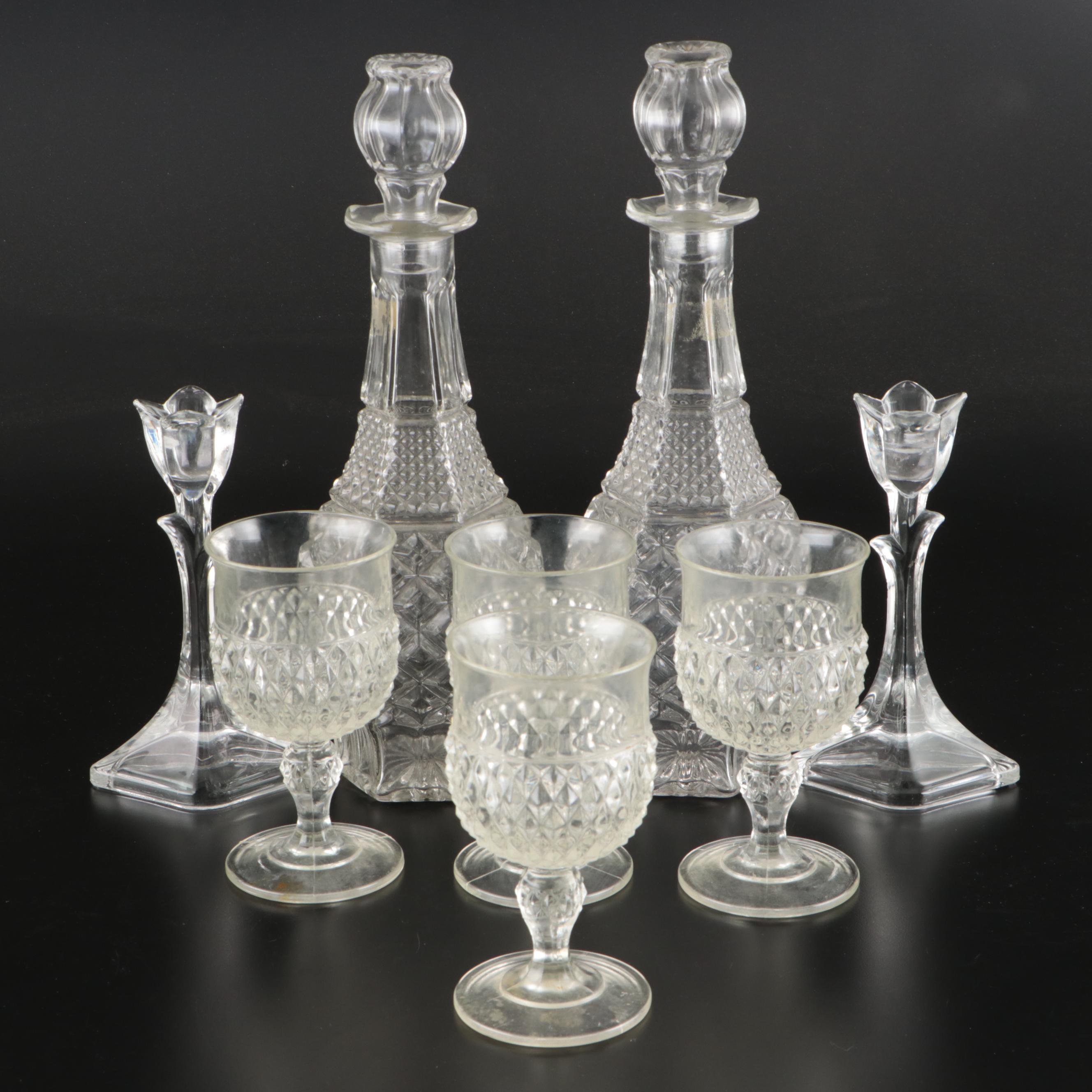 Tuscany Crystal Floral Form Candle Holders with Other Decanters and Goblets