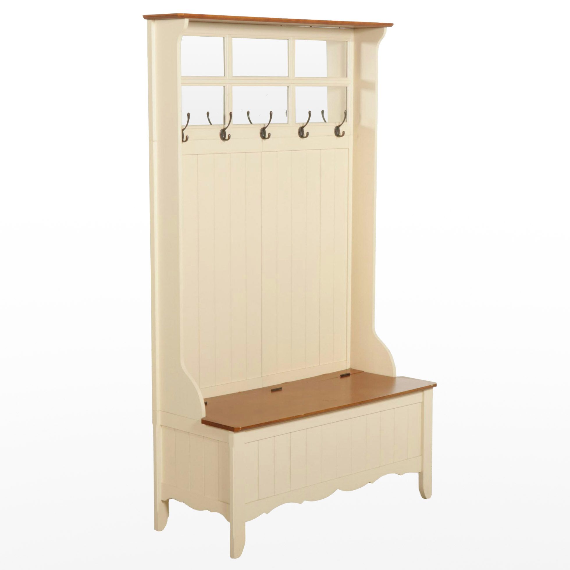 Painted Wood Entry Storage Bench and Coat Rack, 21st Century
