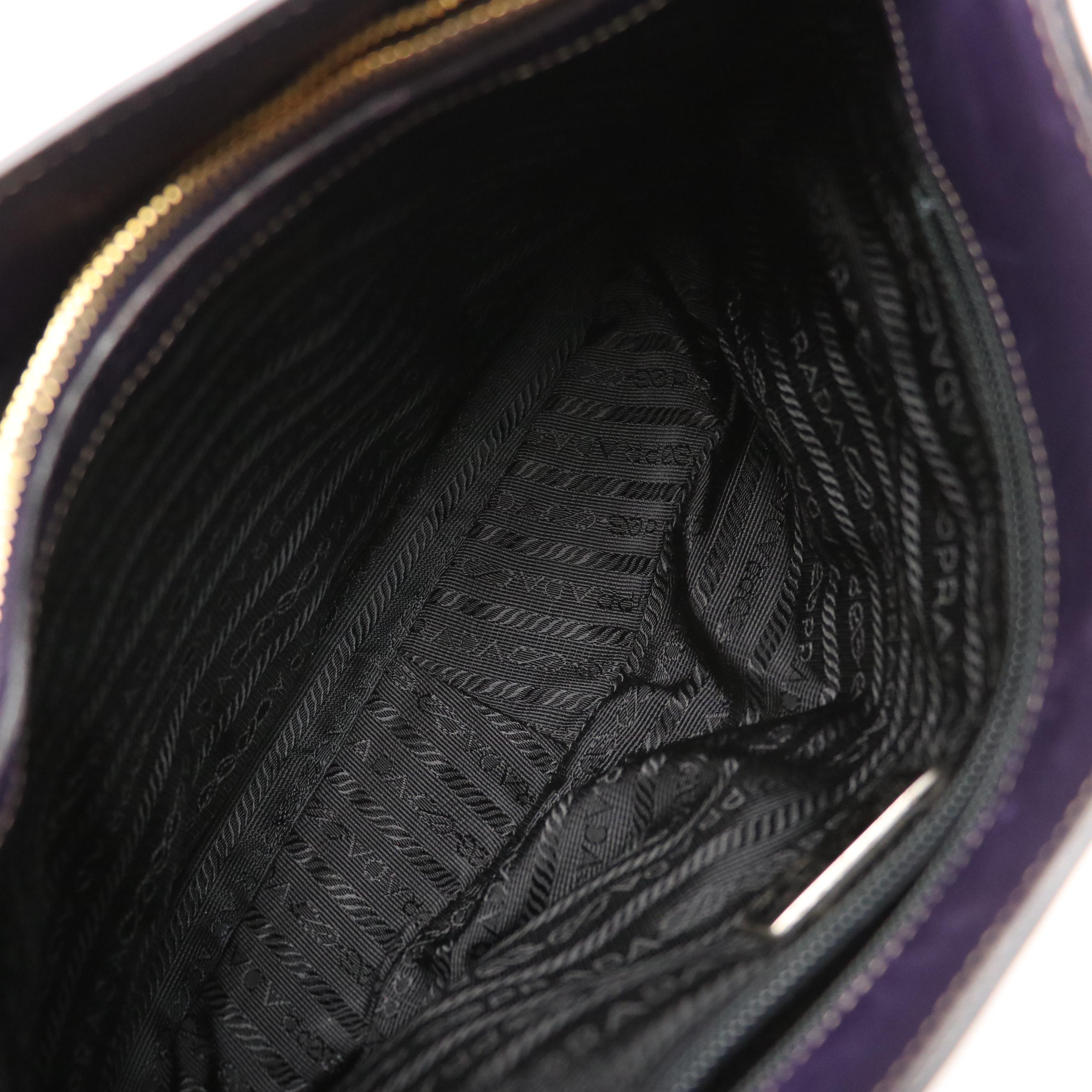 Prada Purple Leather Shoulder Bag with Chain-Link and Leather Strap