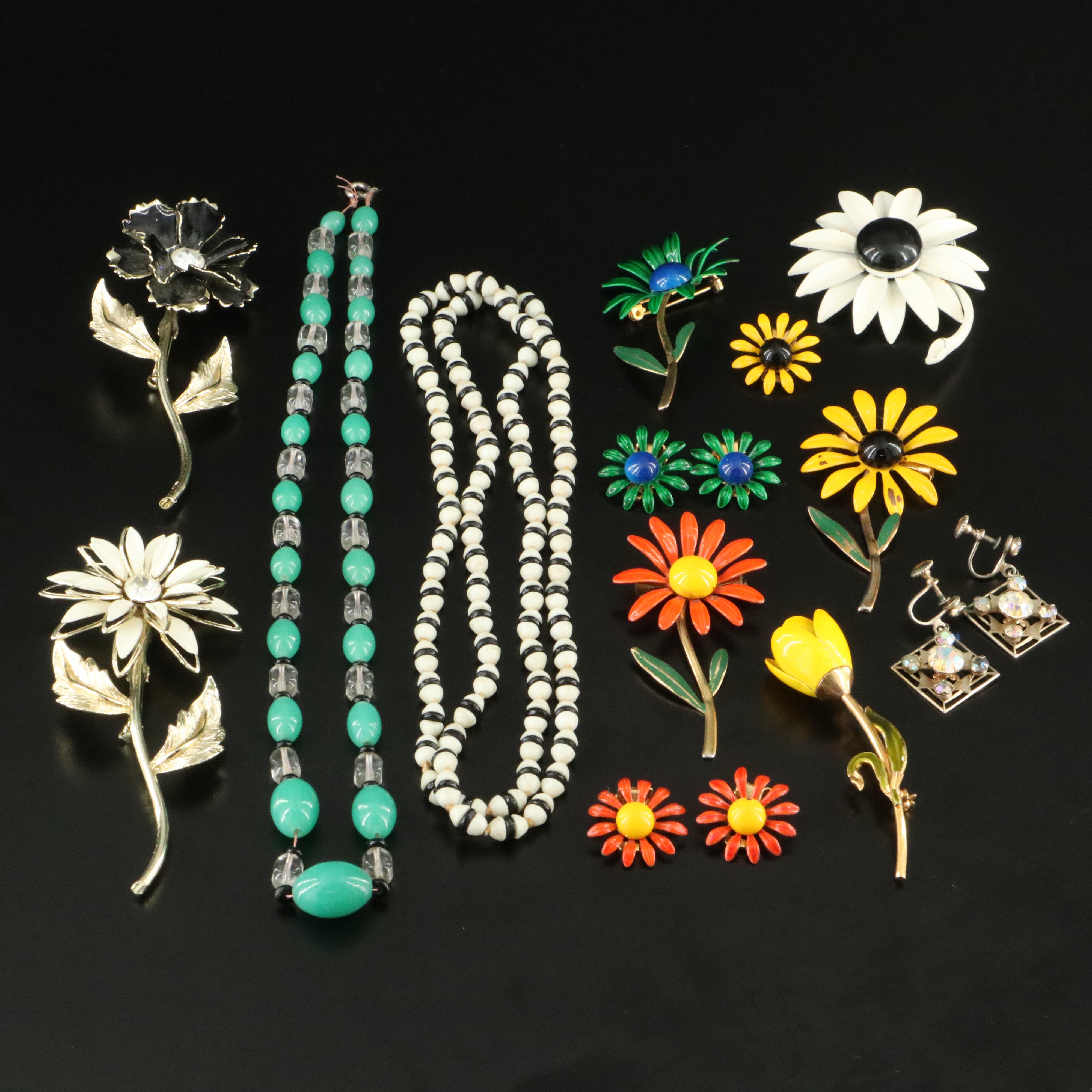 Vintage Flower Brooch and Earring Collection