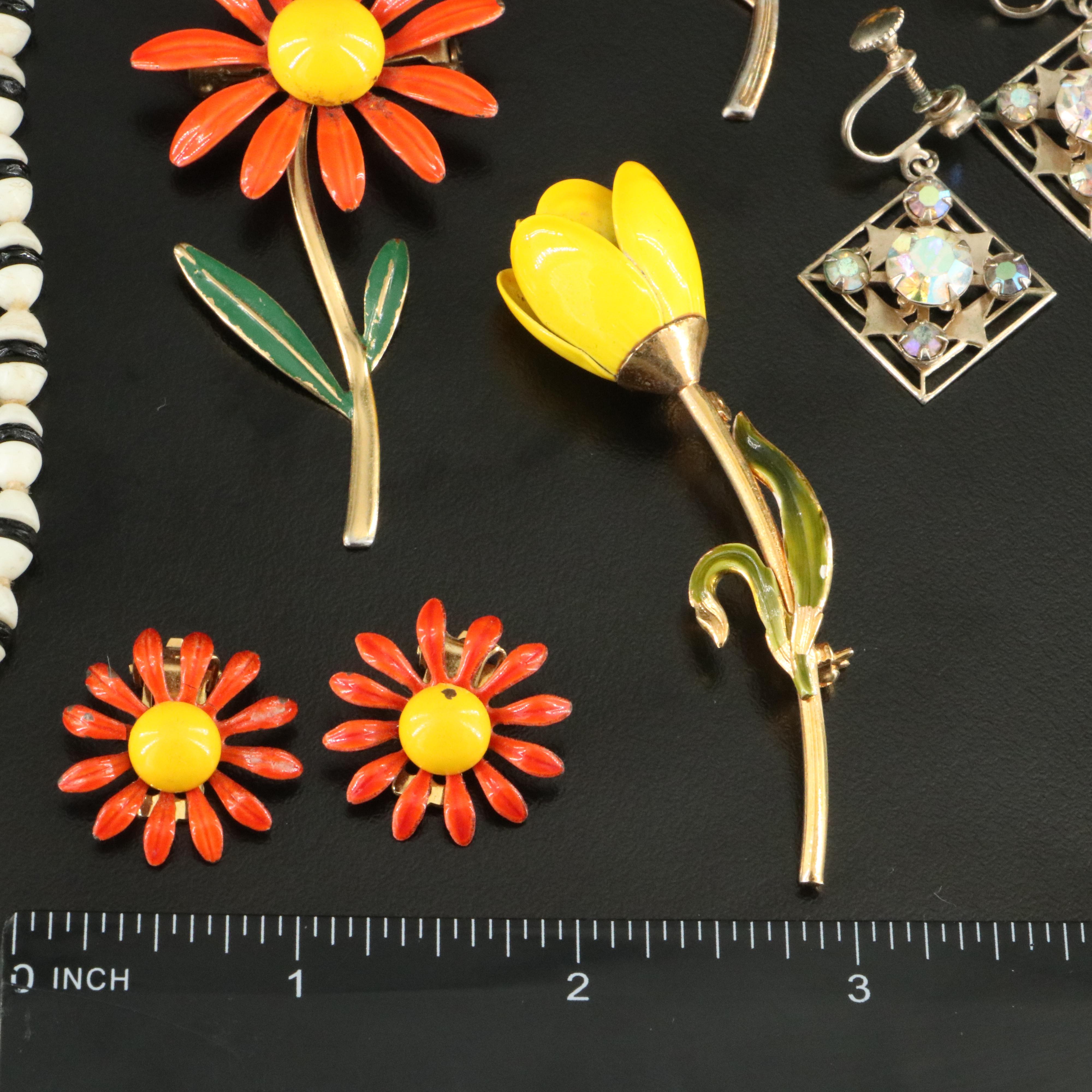Vintage Flower Brooch and Earring Collection