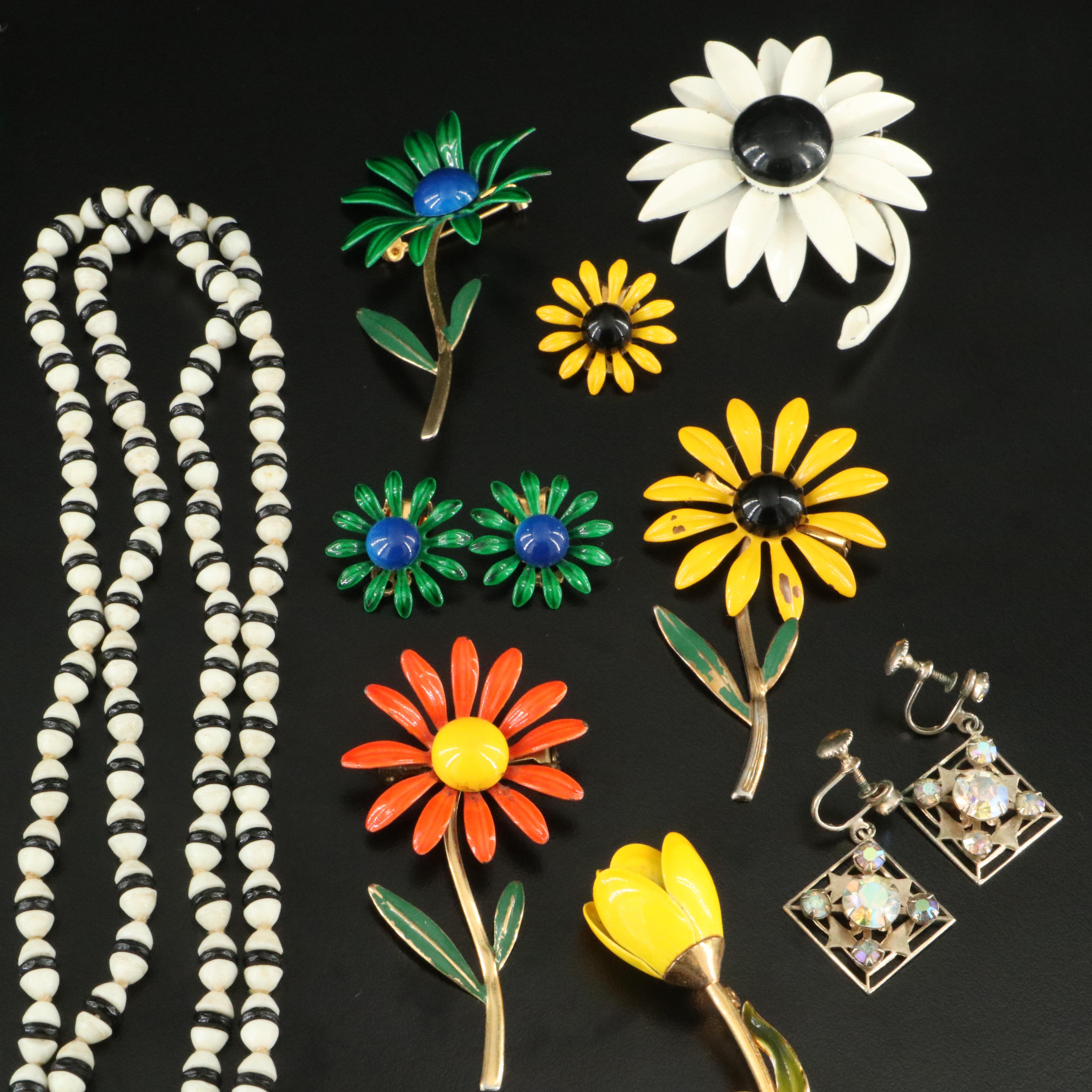 Vintage Flower Brooch and Earring Collection