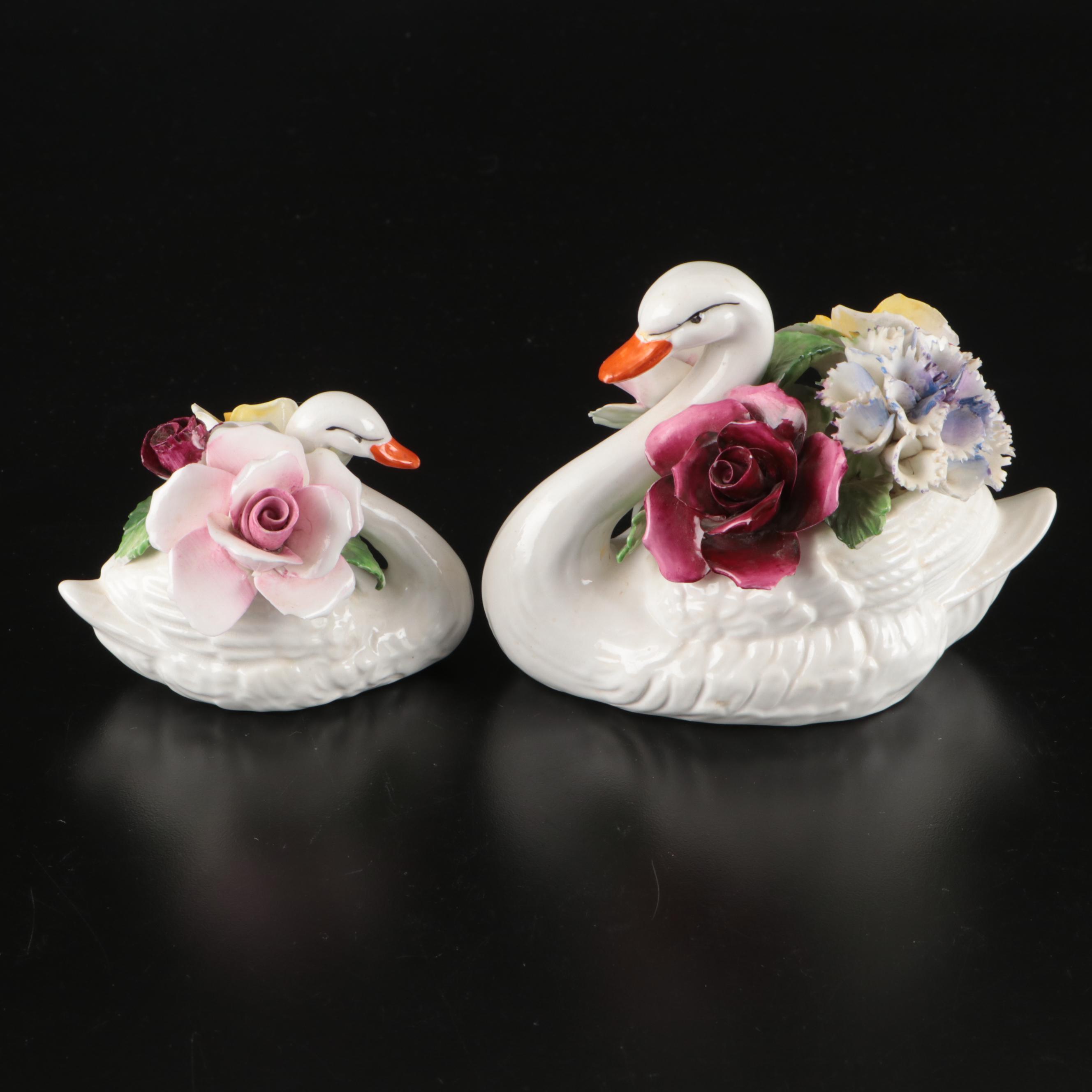 Radnor, Royal Stratford and Crown Hand-Painted Porcelain Swans and Flowers