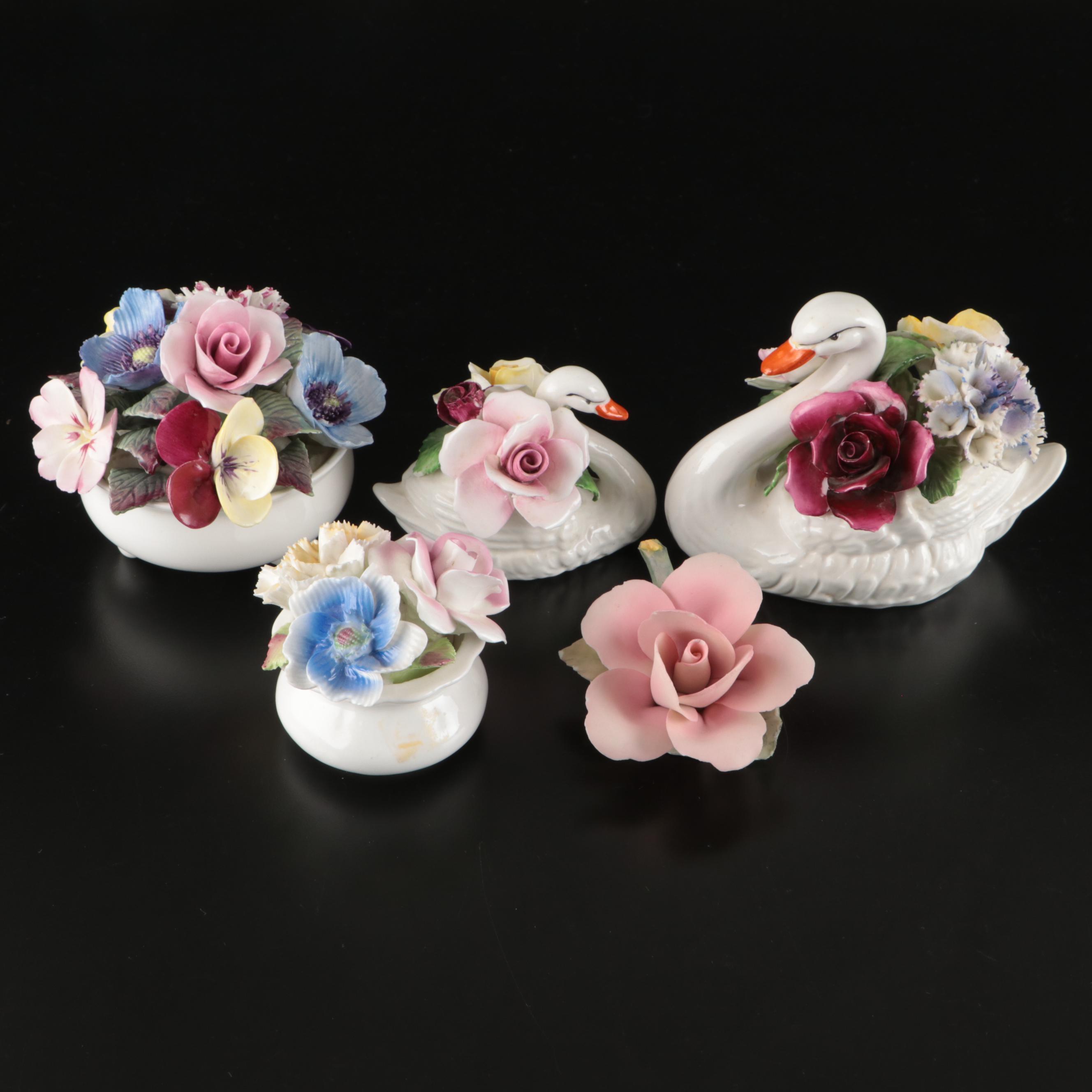 Radnor, Royal Stratford and Crown Hand-Painted Porcelain Swans and Flowers
