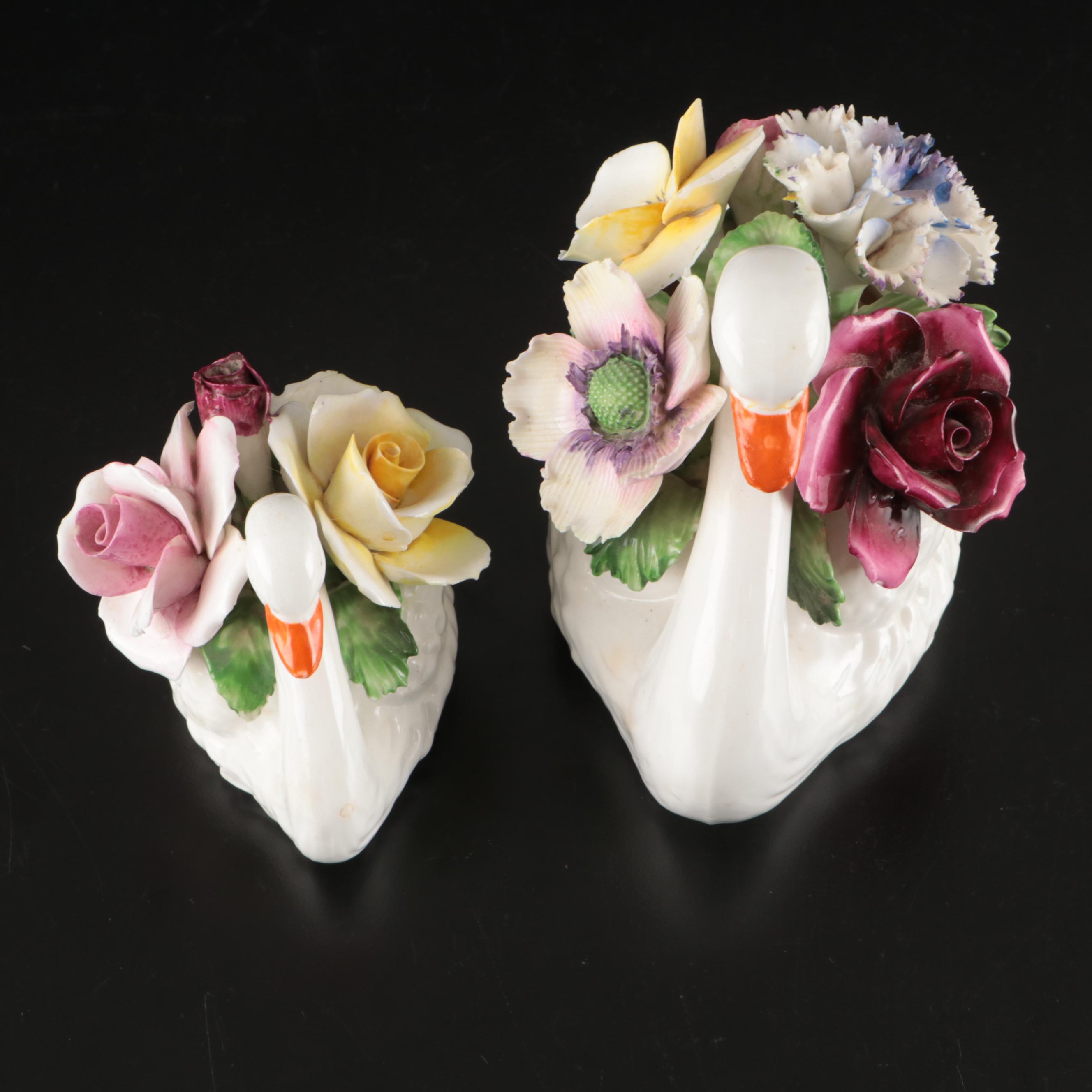Radnor, Royal Stratford and Crown Hand-Painted Porcelain Swans and Flowers