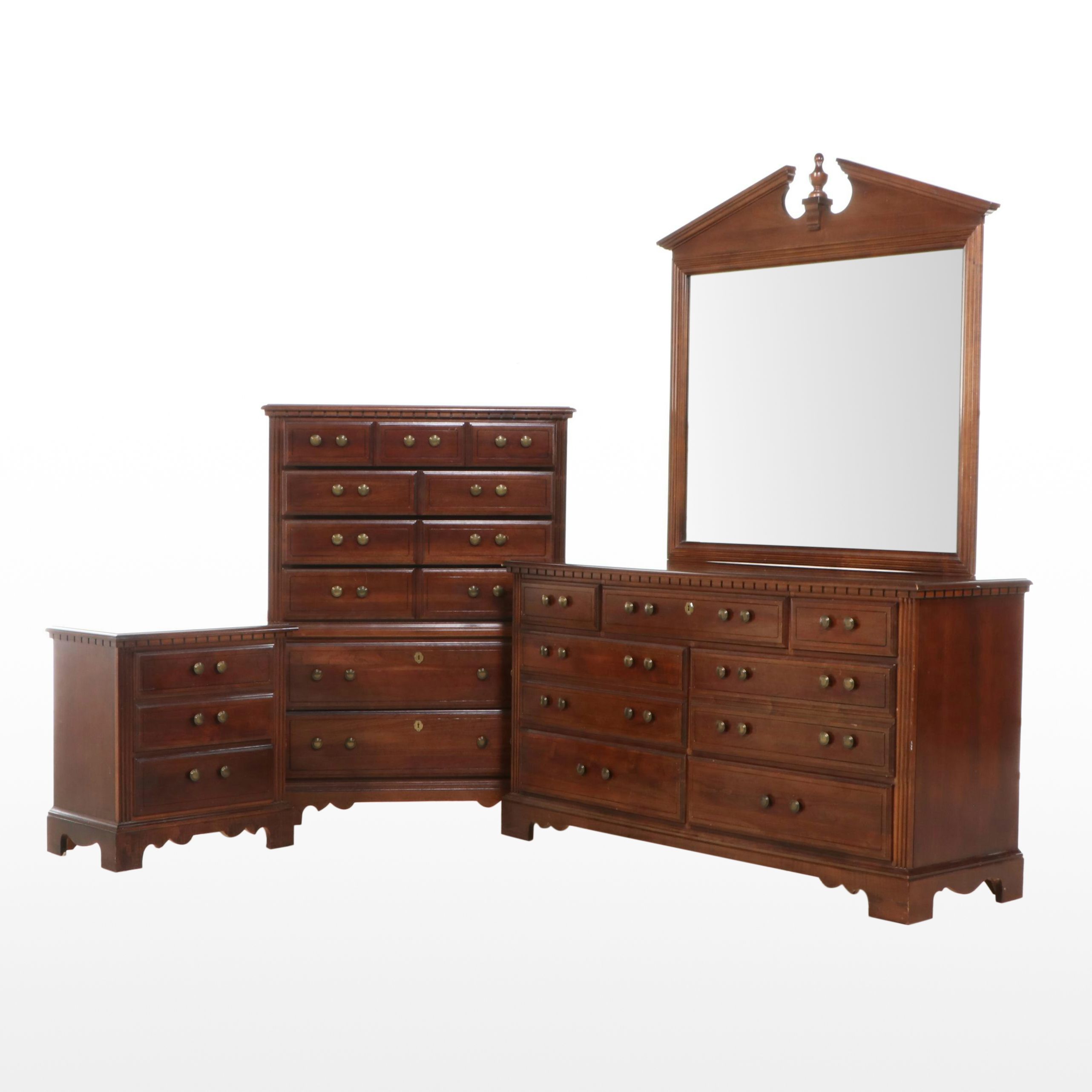 Lenoir House Colonial Style Cherry Dresser with Mirror, Chest, and Nightstand