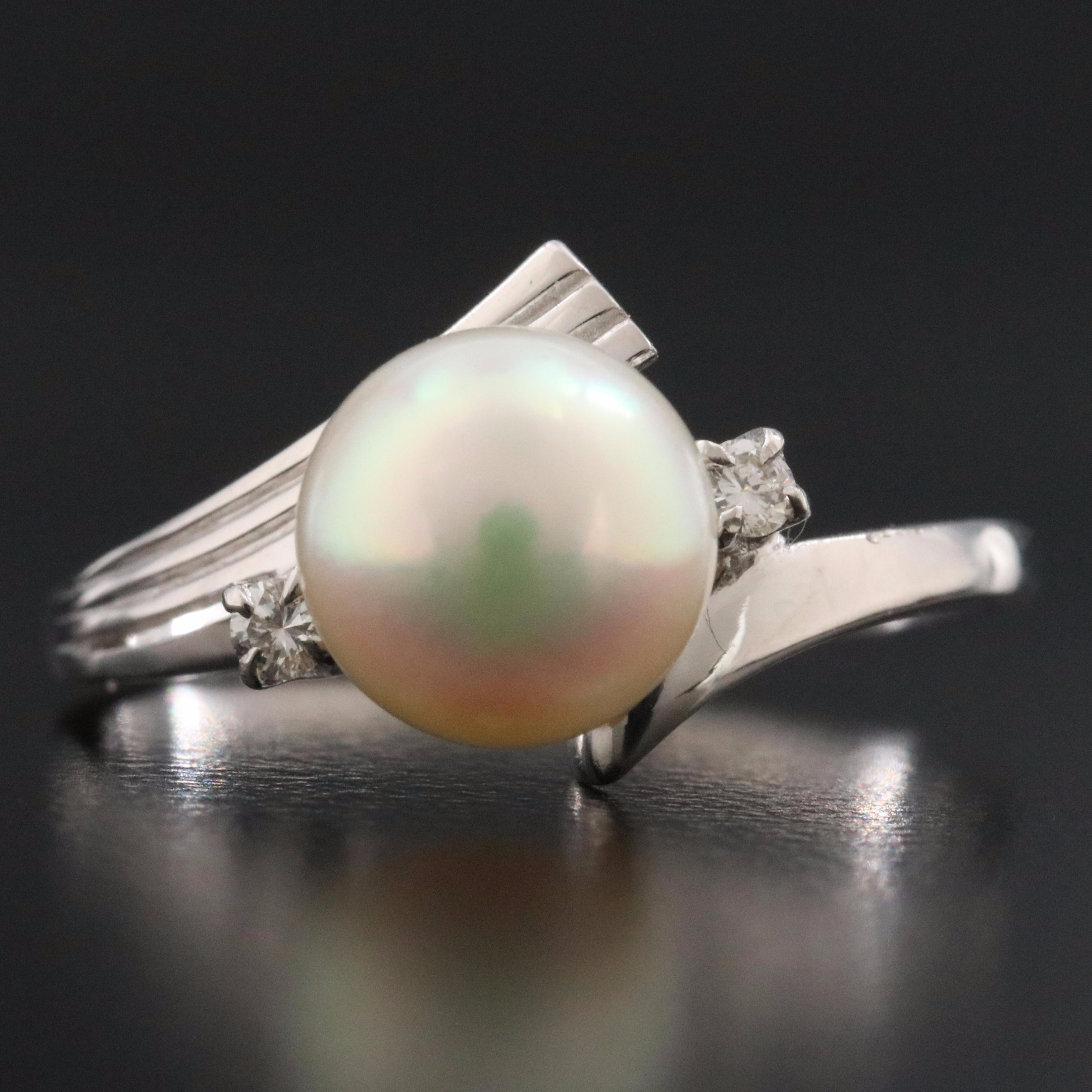 Mikimoto 14K Bypass Pearl and Diamond Ring