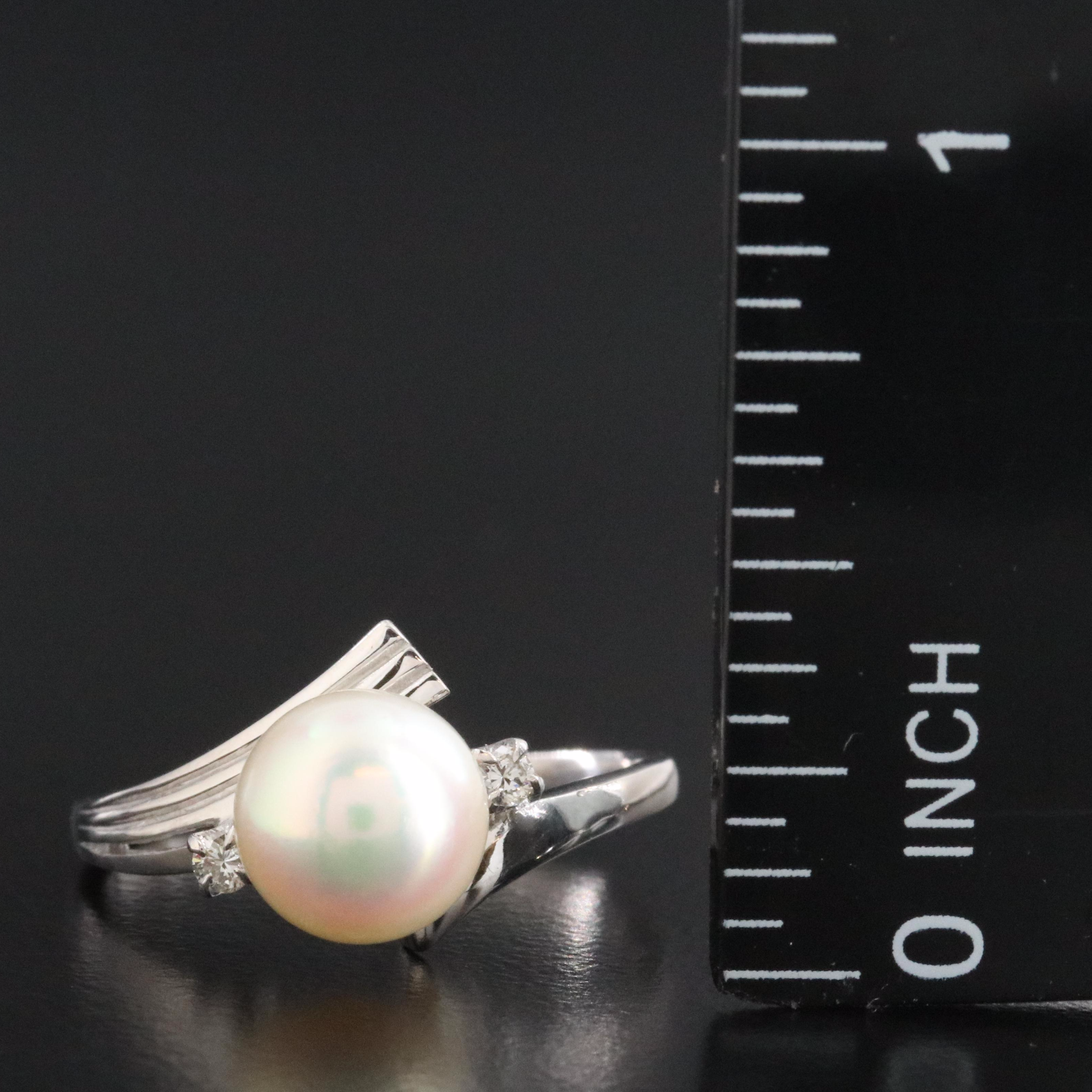 Mikimoto 14K Bypass Pearl and Diamond Ring
